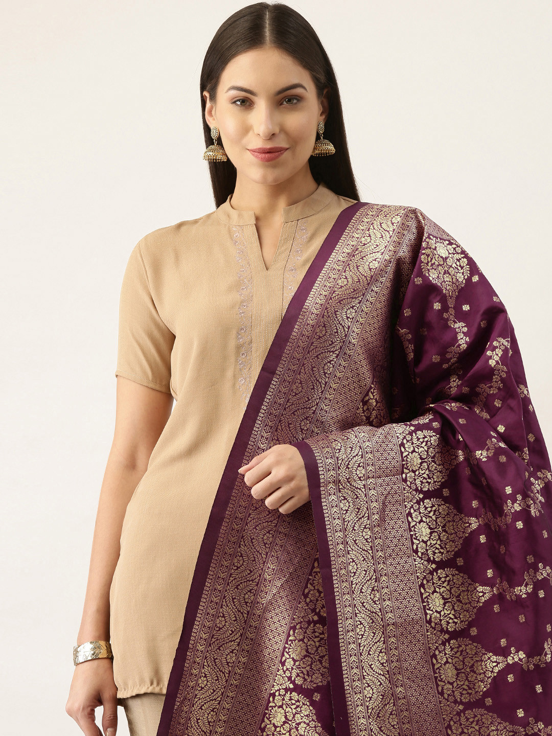 

Silk Land Magenta & Gold-Toned Ethnic Motifs Woven Design Pure Banarasi Silk Dupatta