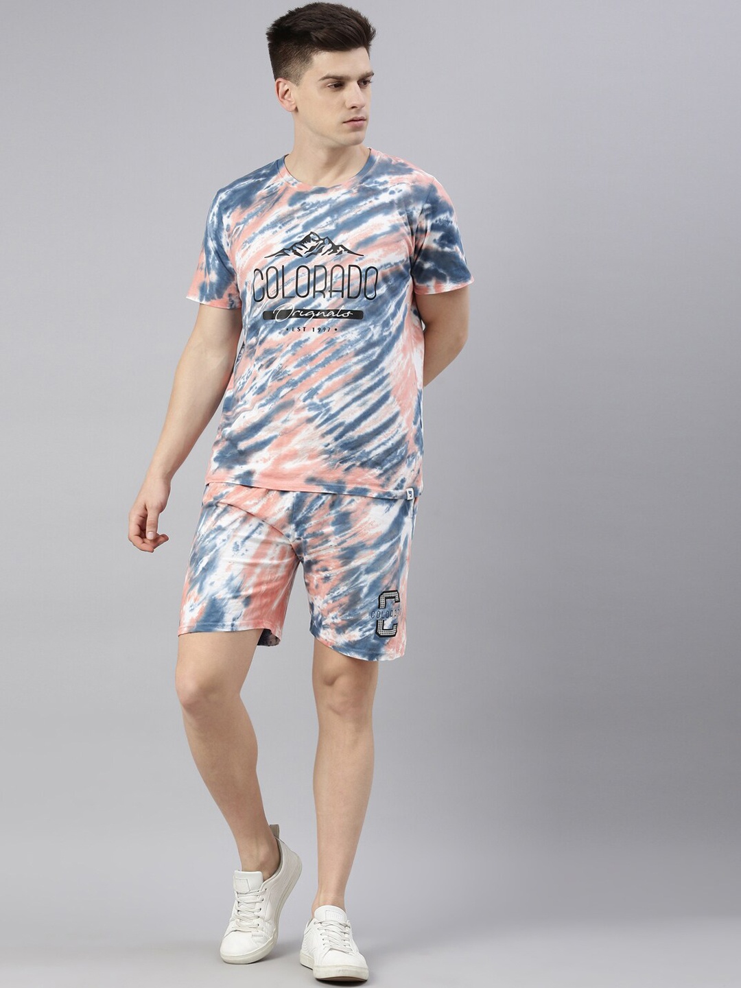 

Joven Men Blue Tie and Dye Printed Cotton Co-Ord Set