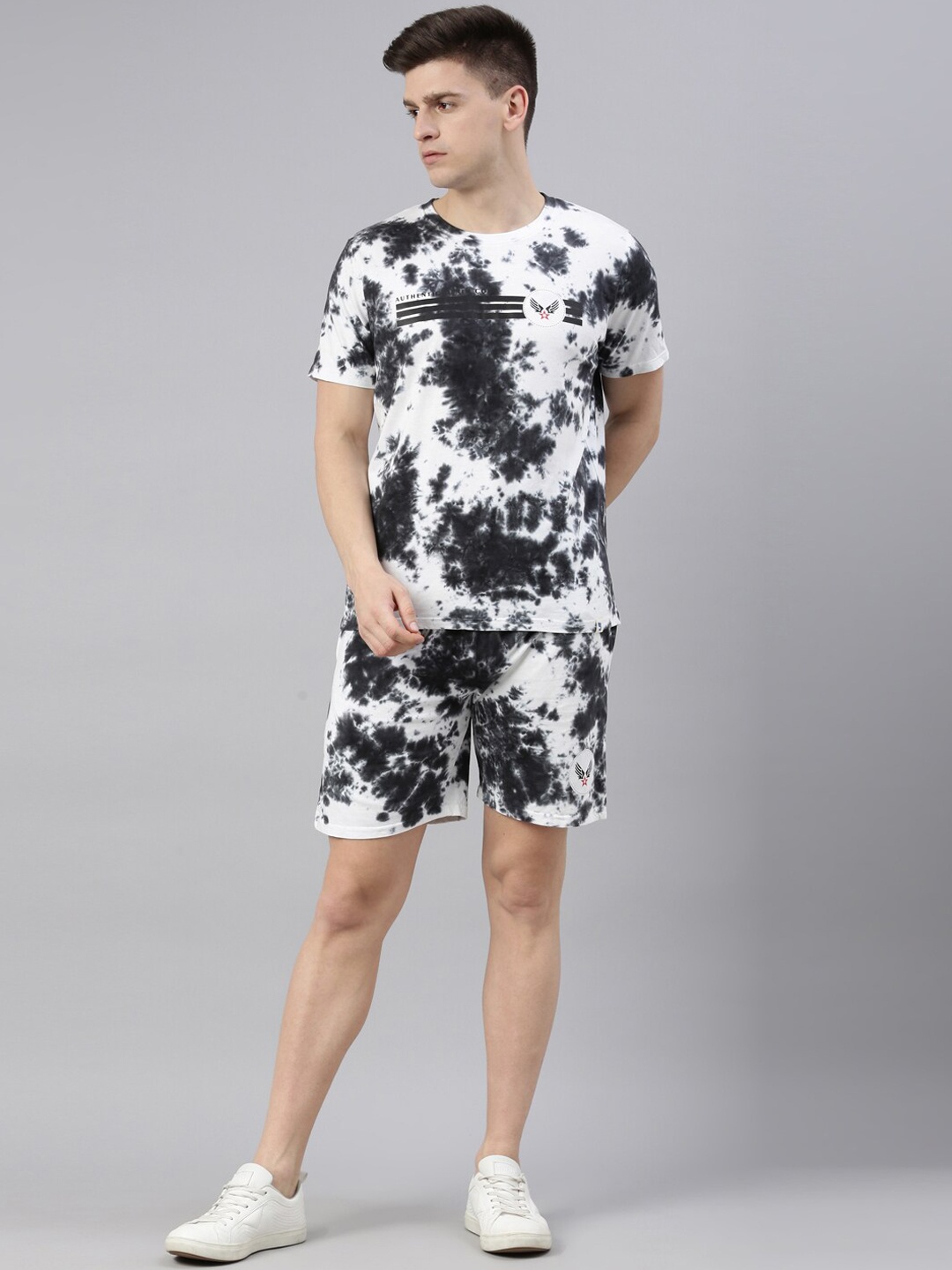 

Joven Men Black & White Dyed Pure Cotton Co-ords Set