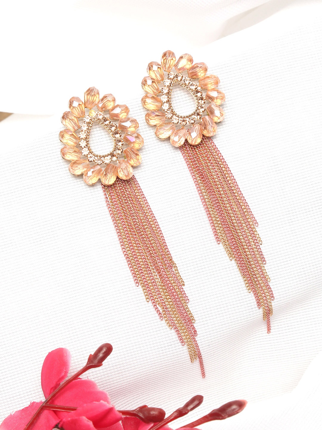 

Yellow Chimes Pink & Gold Plated Contemporary Drop Earrings