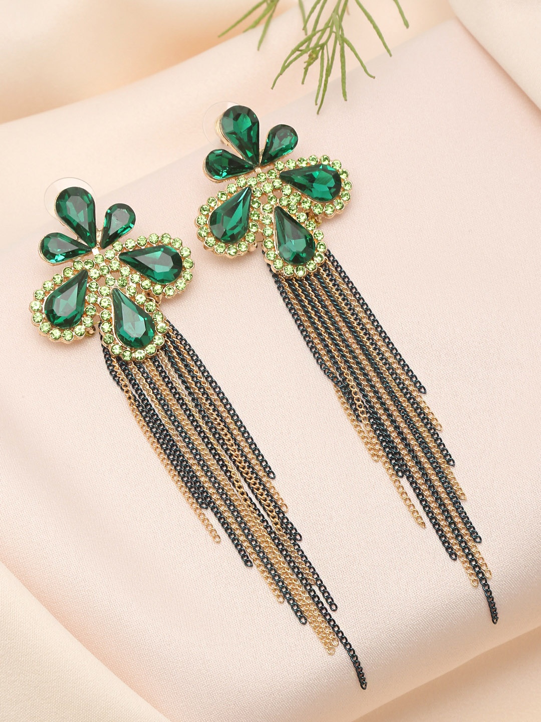 

Yellow Chimes Women Green Gold Plated Contemporary Drop Earrings