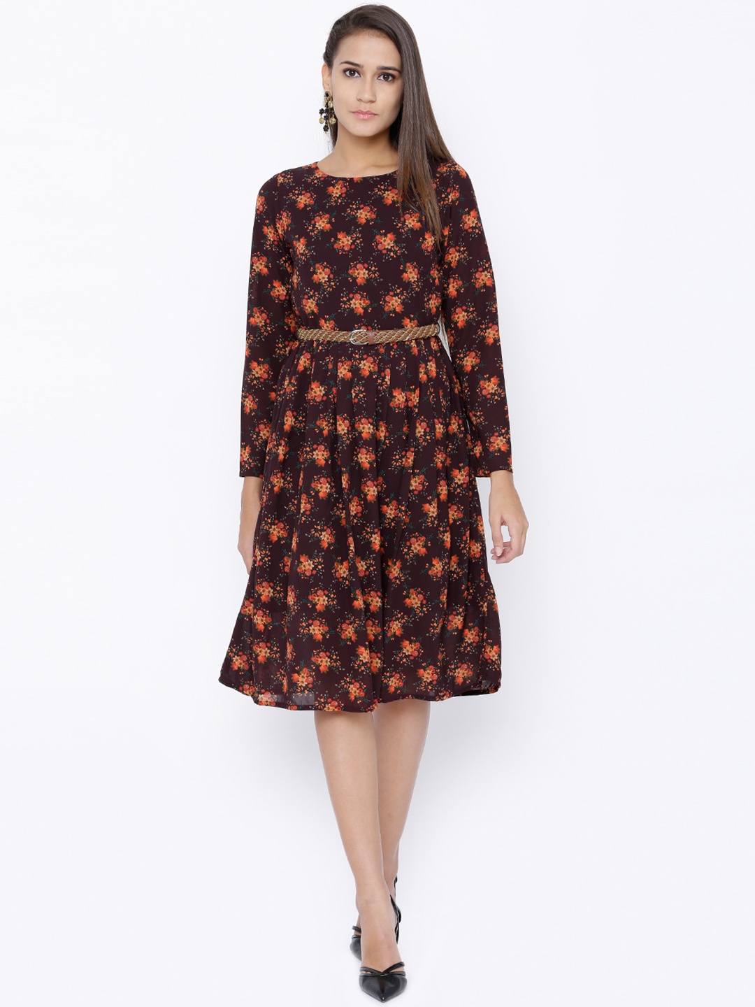 

Tokyo Talkies Women Maroon Printed Fit and Flare Dress