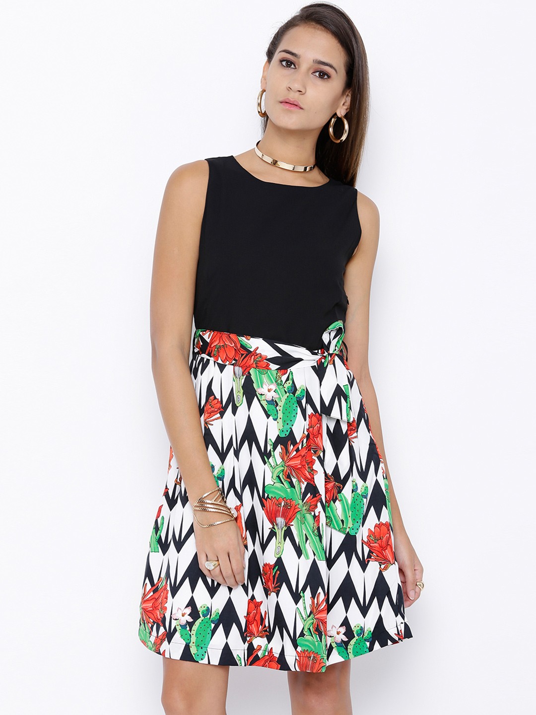 

Tokyo Talkies Women White Printed Fit and Flare Dress
