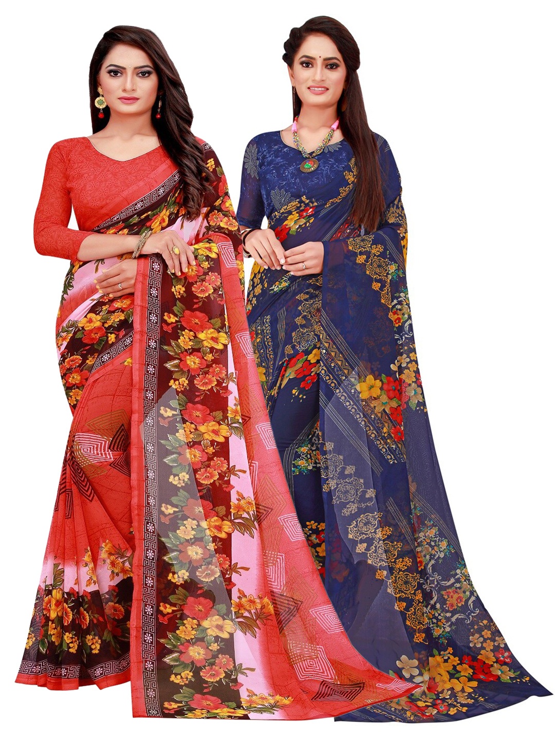 

Florence Pack of 2 Printed Pure Georgette Sarees, Red