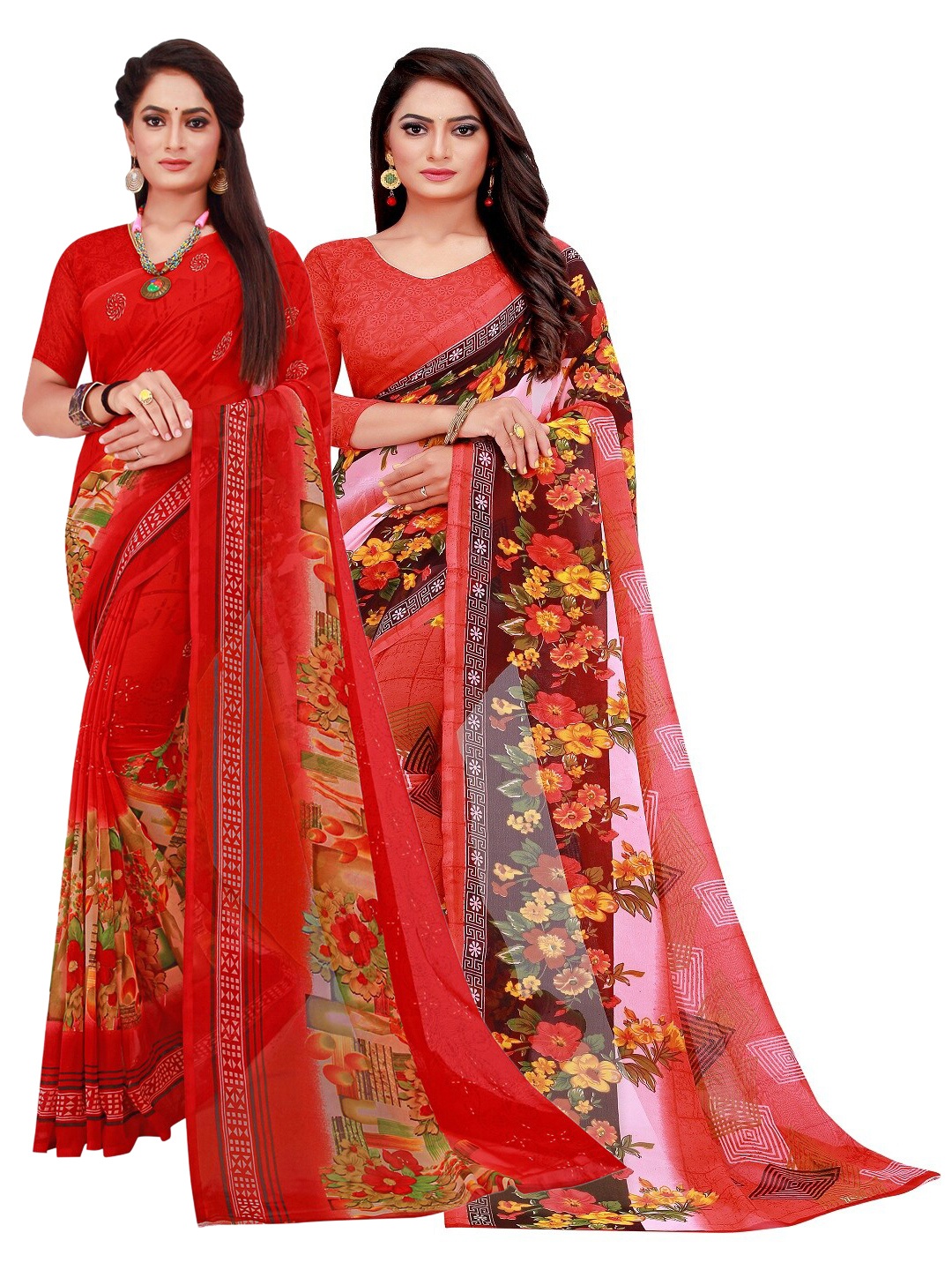 

Florence Pack of 2 Printed Pure Georgette Sarees, Red