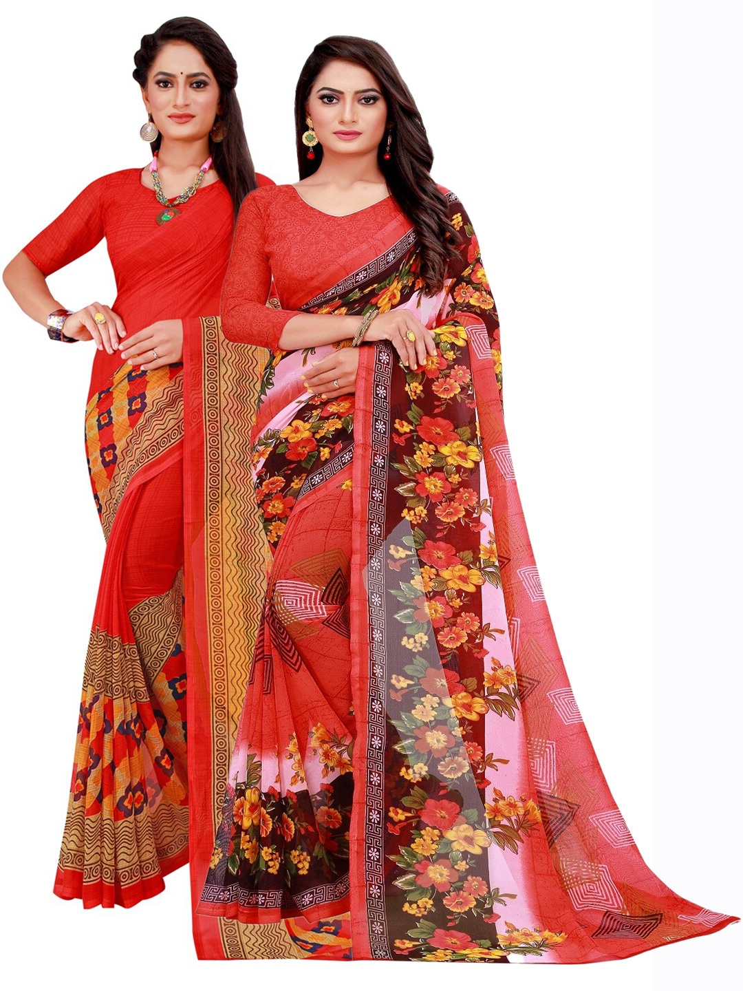 

Florence Pack Of 2 Red & Black Printed Pure Georgette Saree