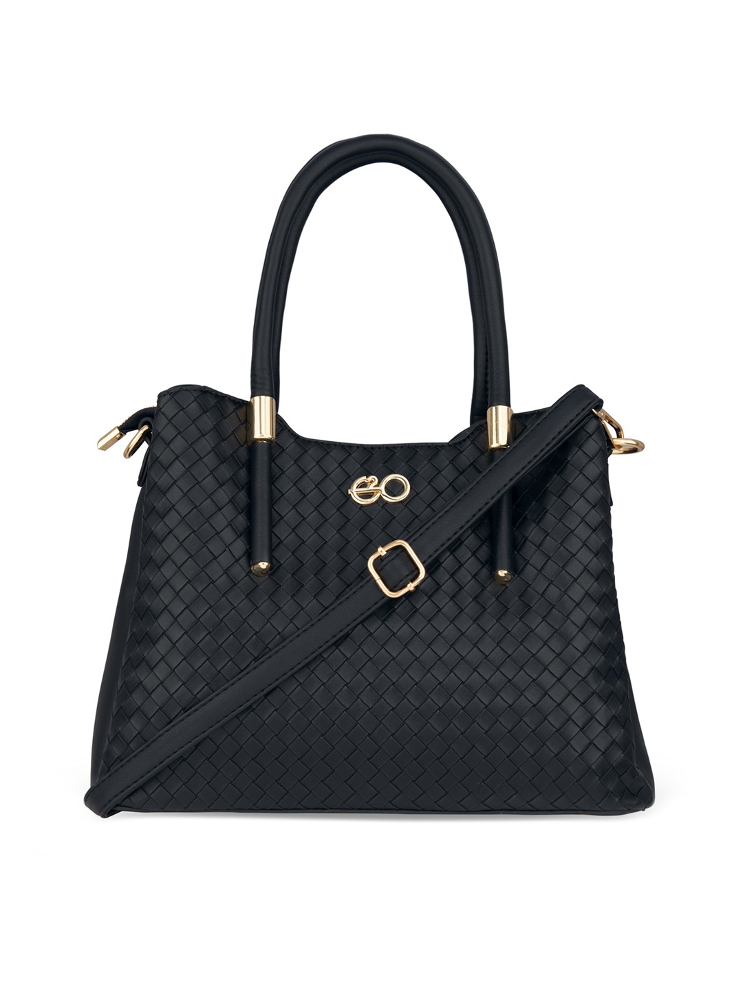

E2O Women Black Textured PU Structured Handheld Bag