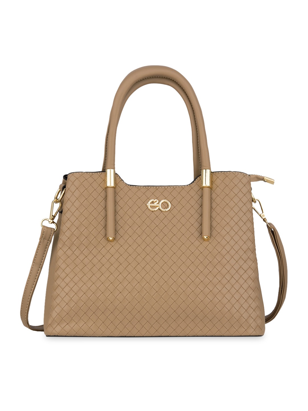 

E2O Women Beige Textured PU Structured Handheld Bag
