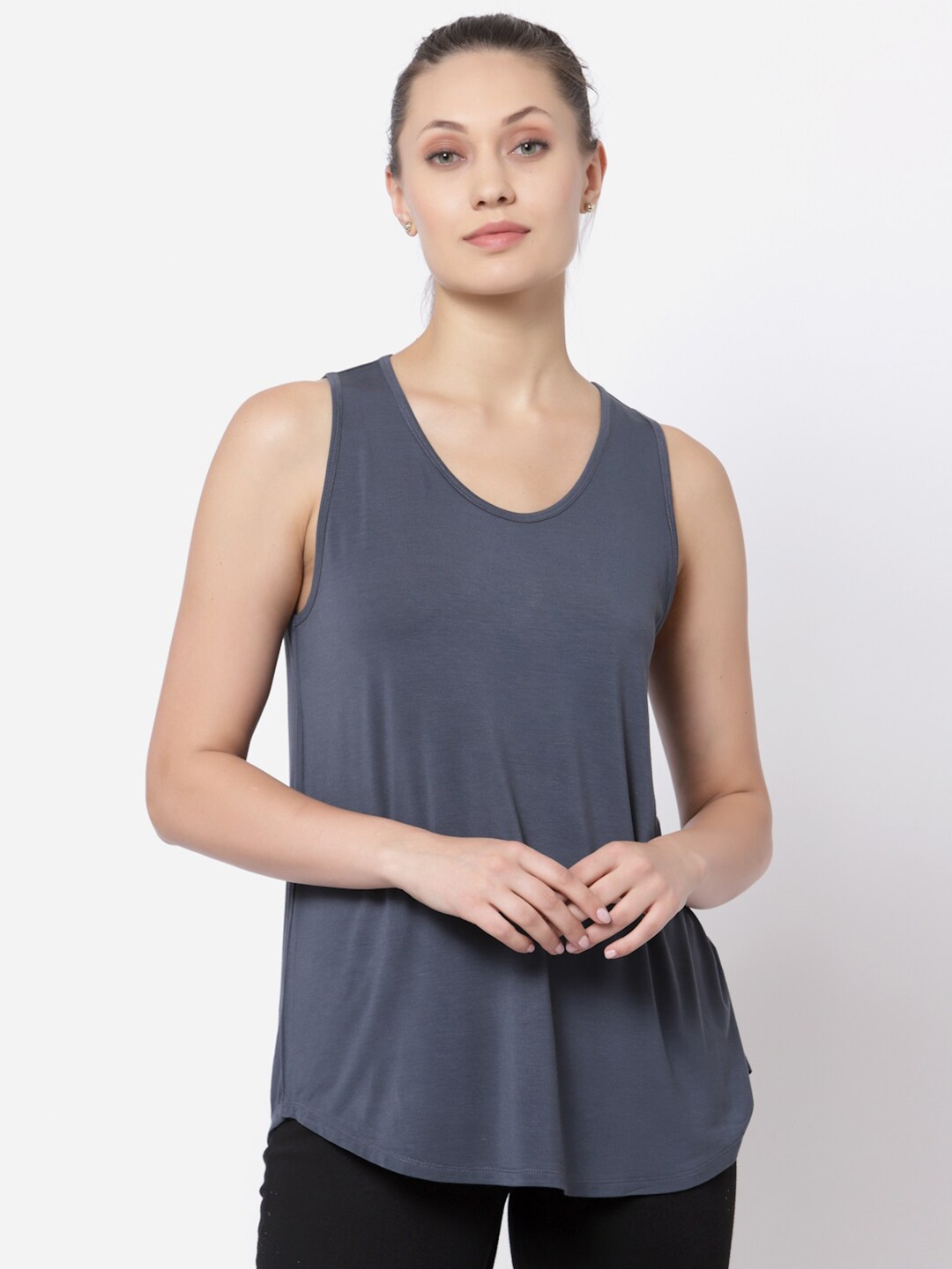 

YOONOY Women Grey Solid Scoop neck Stretchable Tank Top
