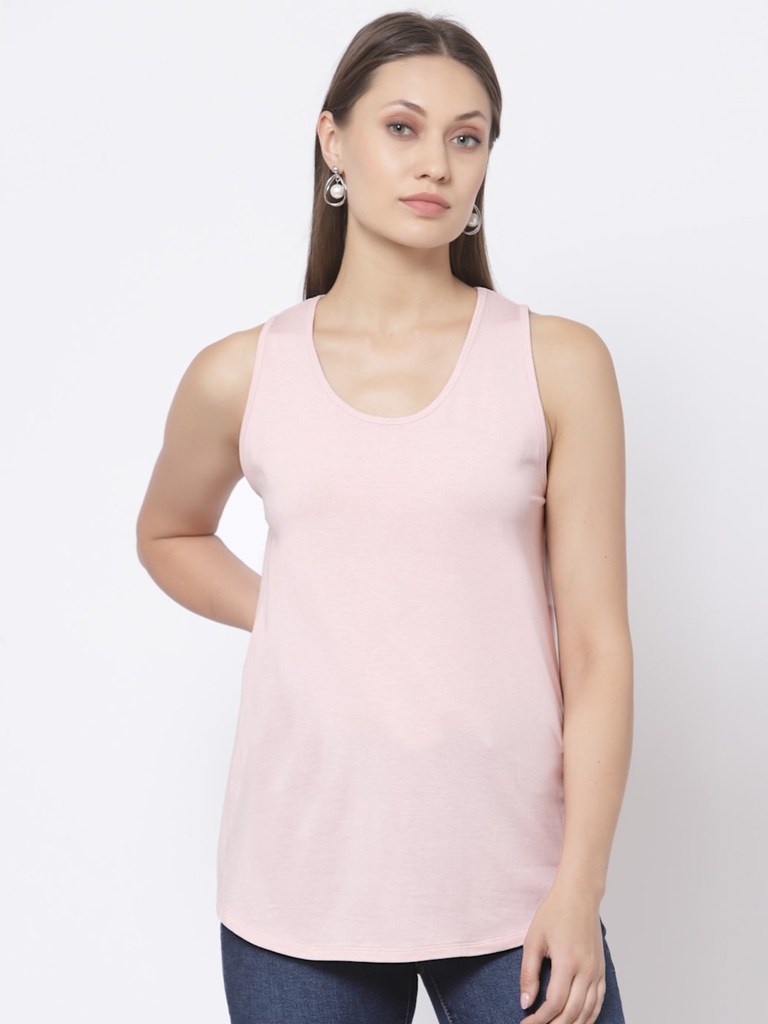 

YOONOY Women Pink Solid Scoop neck Stretchable Tank Top