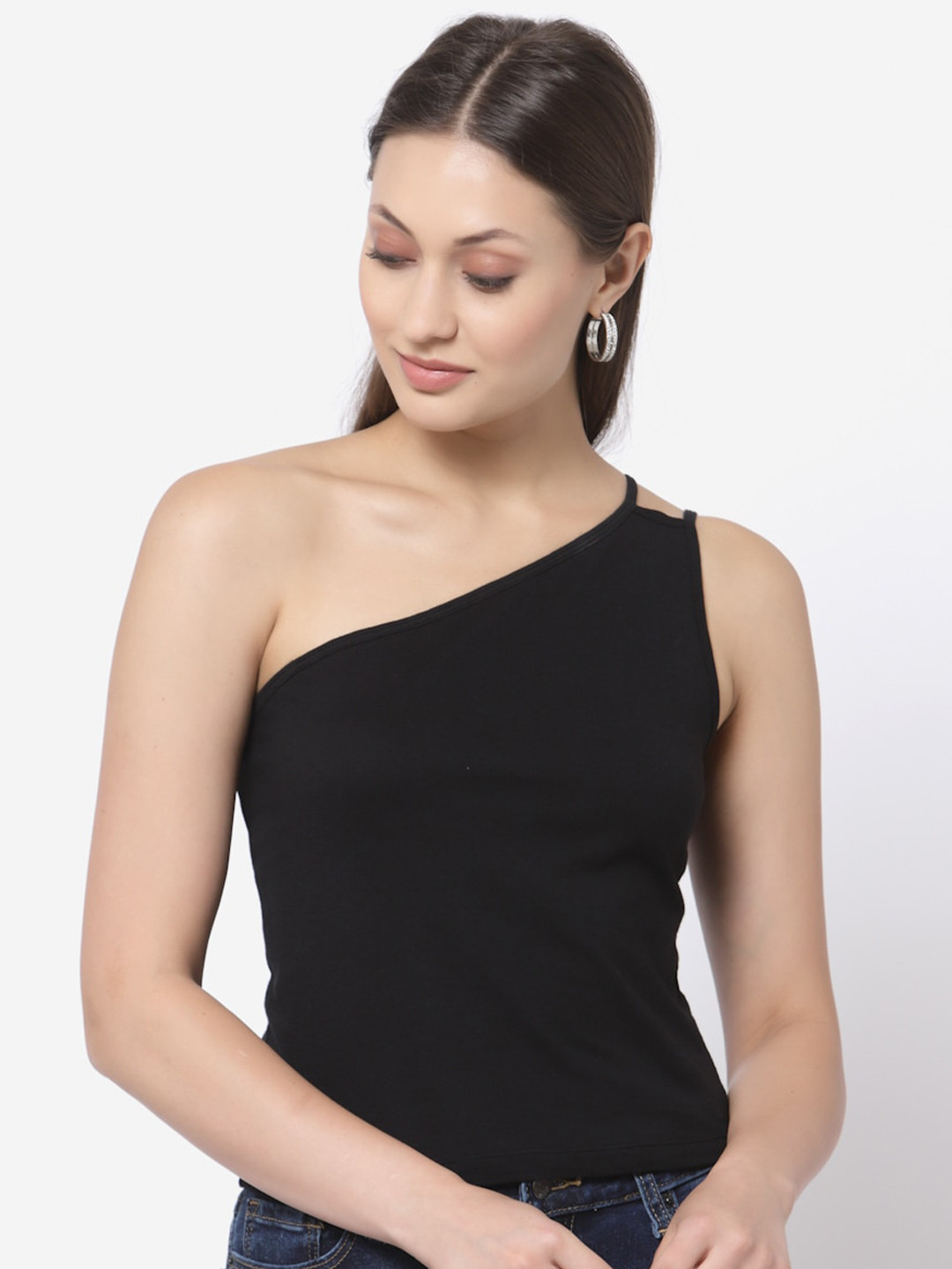 

YOONOY Women Black One Shoulder Top