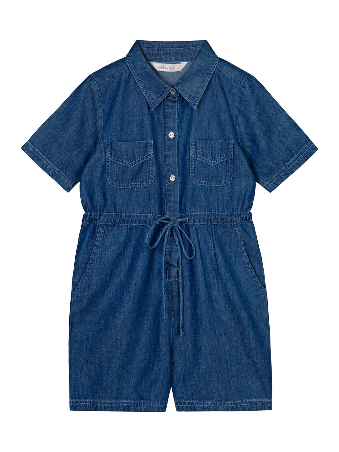 

Budding Bees Girls Blue Solid Cotton Basic Jumpsuit