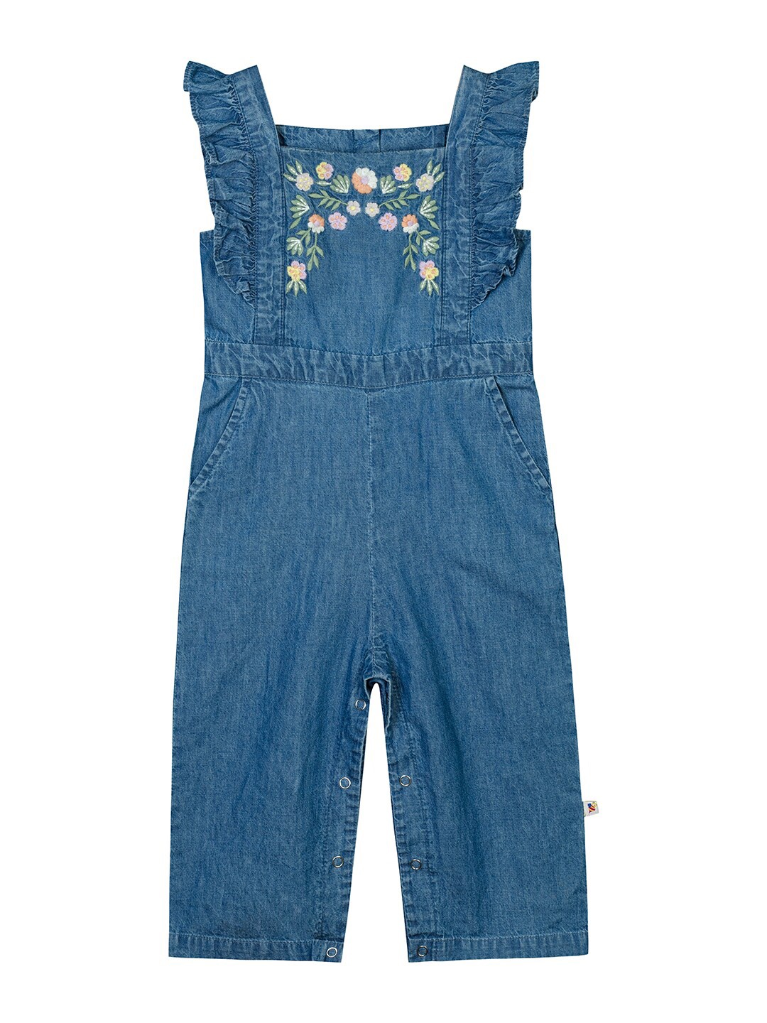 

Budding Bees Girls Blue & Green Printed Basic Jumpsuit