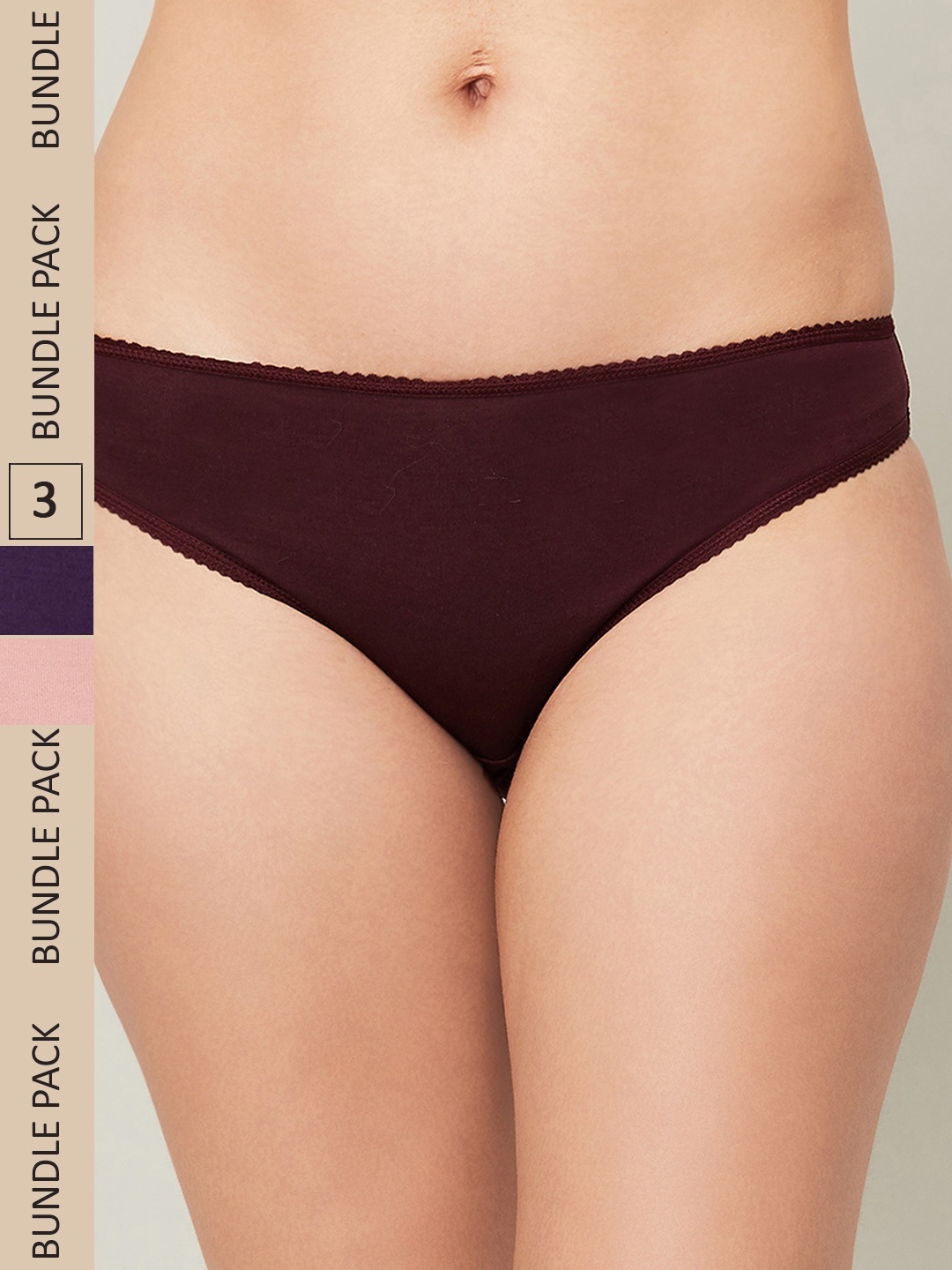 

Ginger by Lifestyle Women Pack of 3 Solid Bikini Briefs 1000010906566, Burgundy