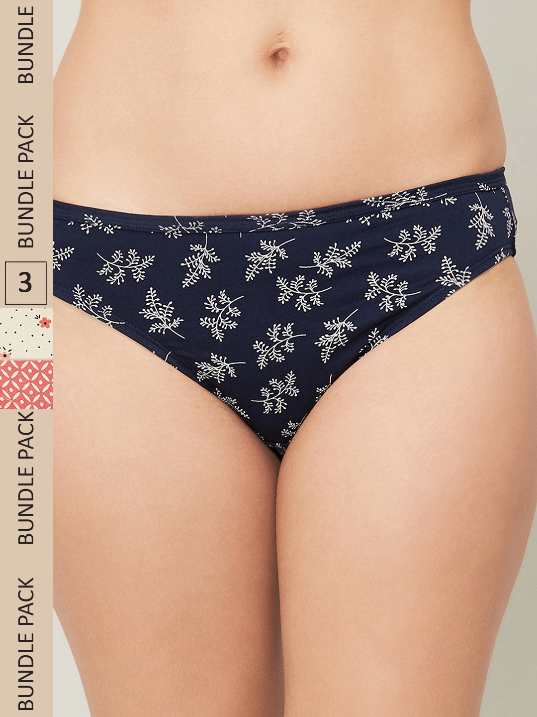 

Ginger by Lifestyle Pack Of 3 Printed Assorted Briefs, Navy blue