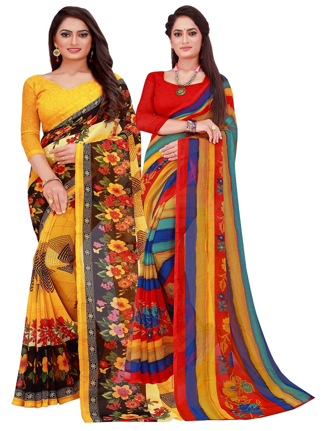 

Florence Pack of 2 Printed Pure Georgette Sarees, Yellow