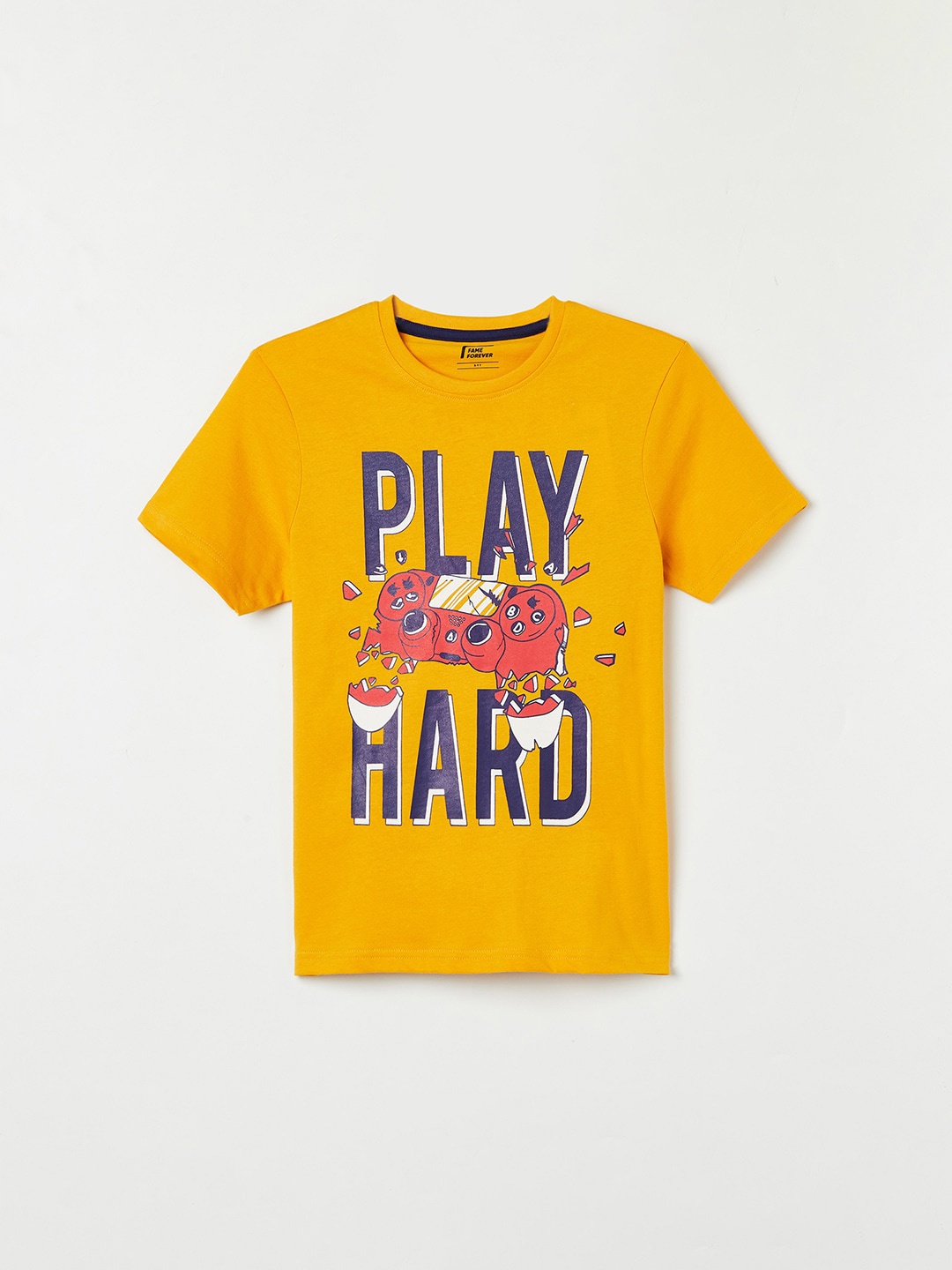 

Fame Forever by Lifestyle Boys Yellow Typography Printed Pure Cotton T-shirt
