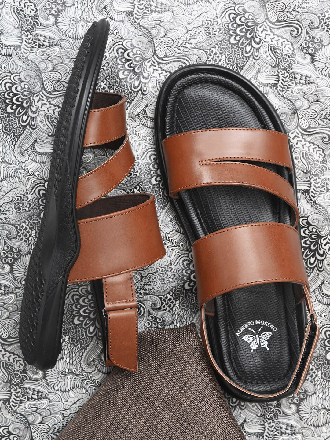

ALBERTO MORENO Men Tan Brown Comfort Sandals