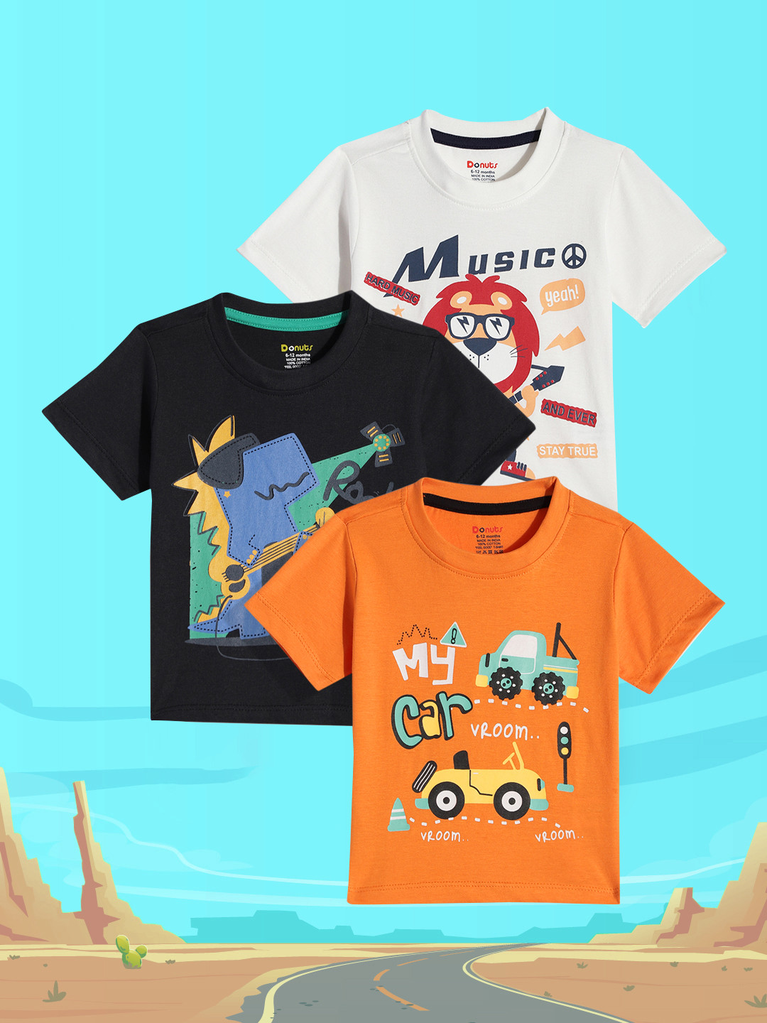 

Donuts Infant Boys 3-Pcs Printed Pure Cotton T-shirts, Orange