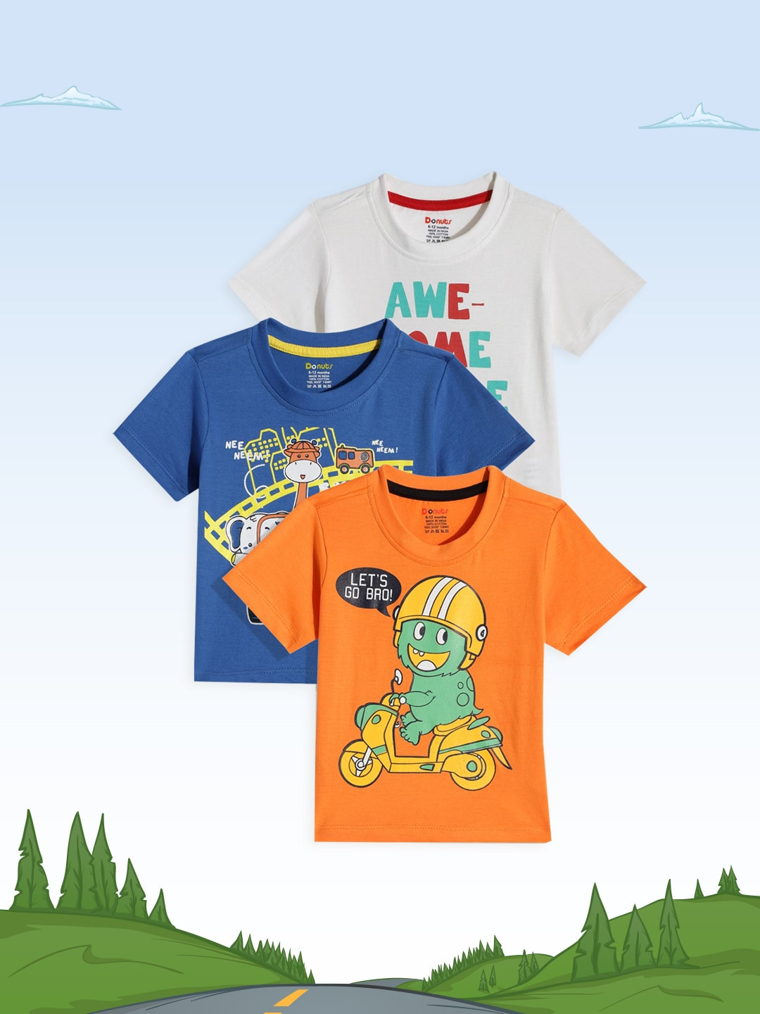 

Donuts Infant Boys 3-Pcs Printed Pure Cotton T-shirts, Orange