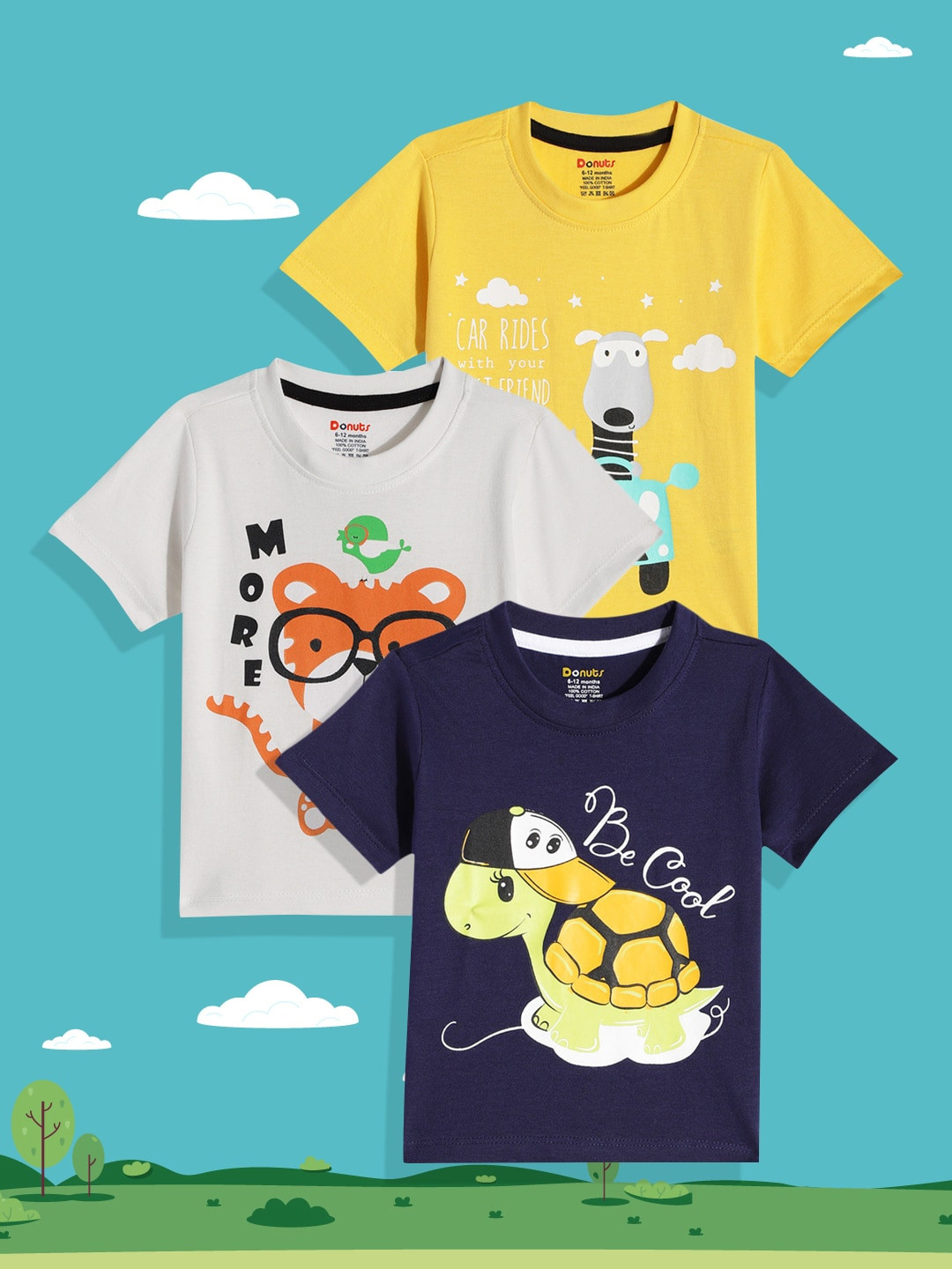 

Donuts Boys Pack of 3 Printed Pure Cotton T-shirts, Yellow