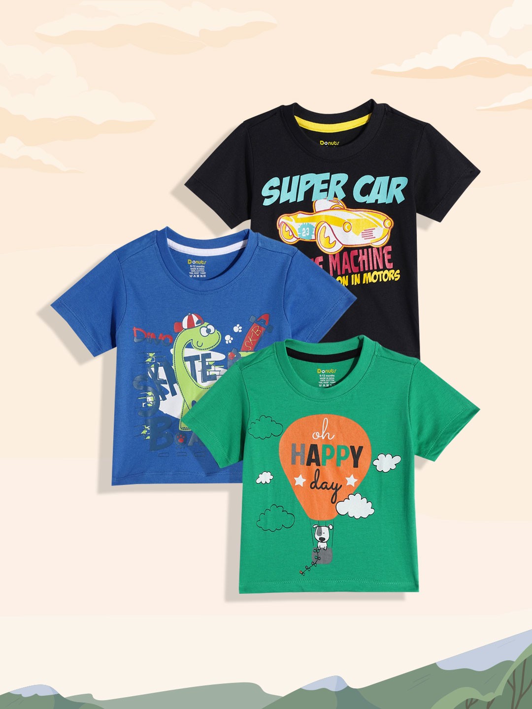 

Donuts Infant Boys 3-Pcs Printed Pure Cotton T-shirts, Green