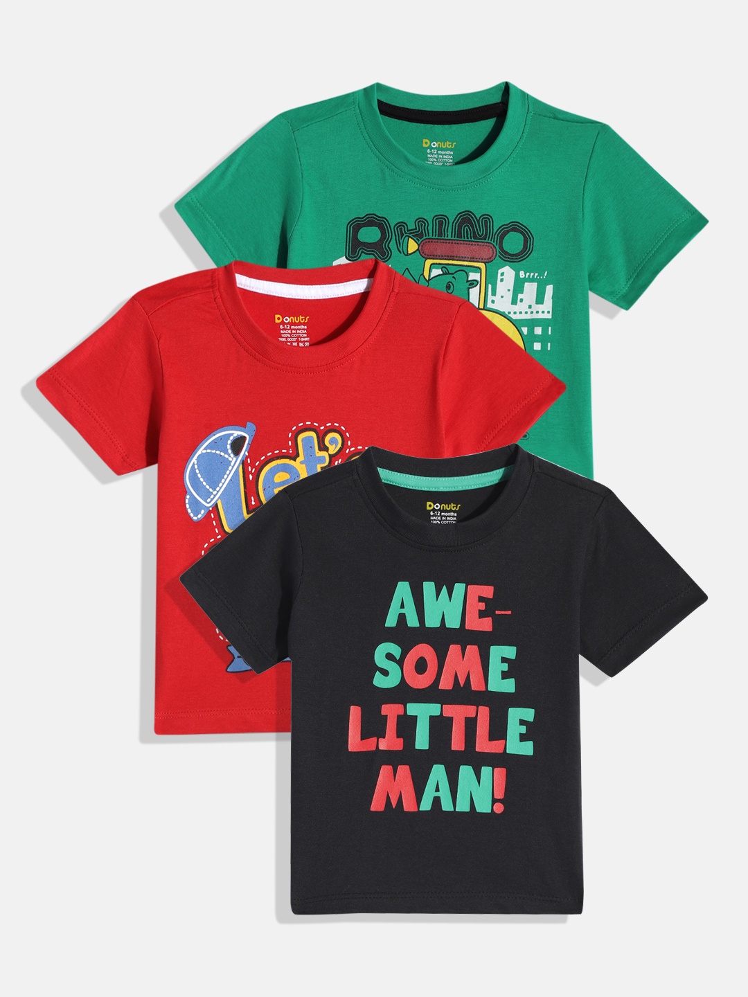 

Donuts Boys Pack of 3 Printed Pure Cotton T-shirts, Red