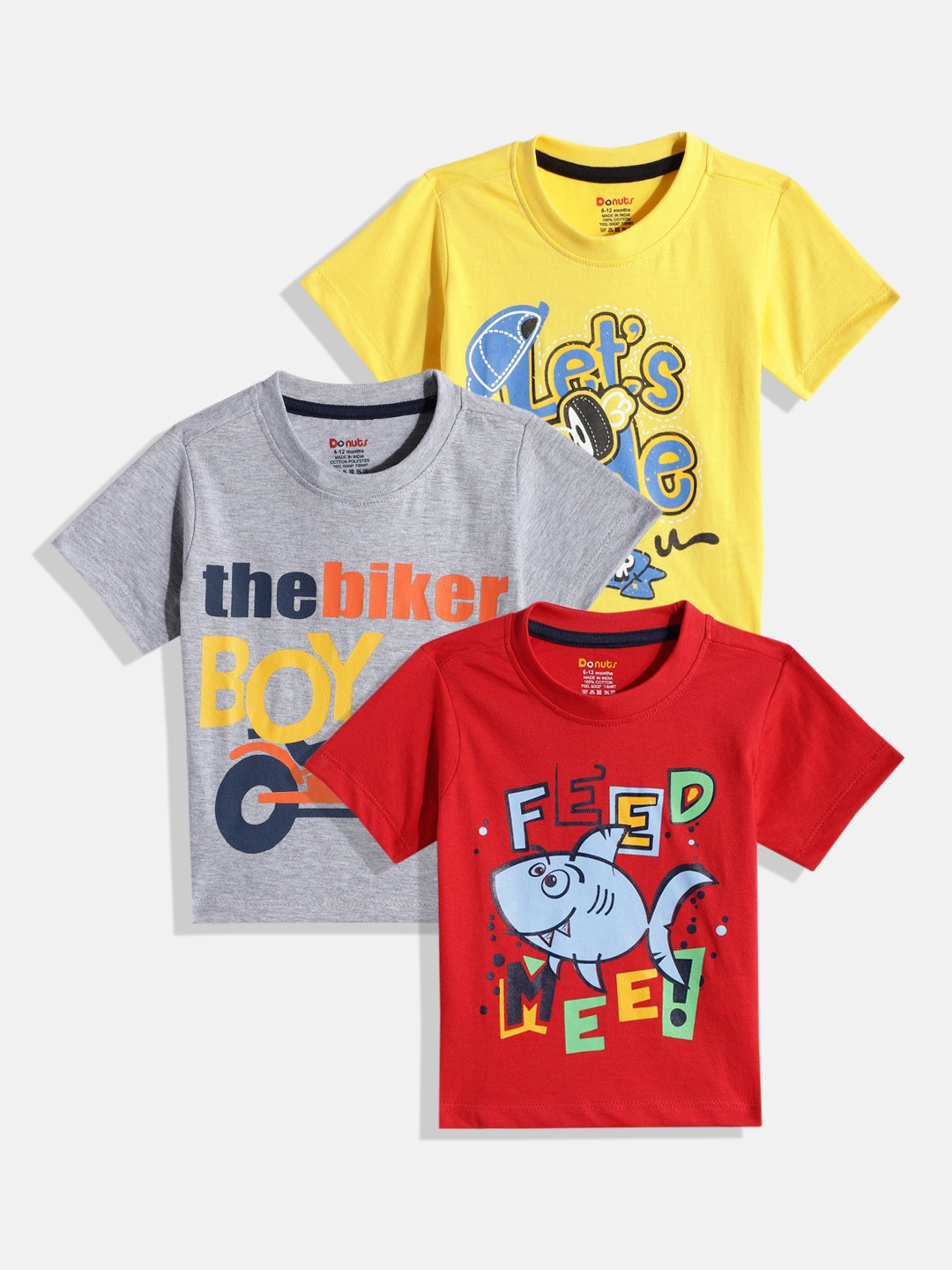 

Donuts Boys Pack of 3 Printed Pure Cotton T-shirts, Red