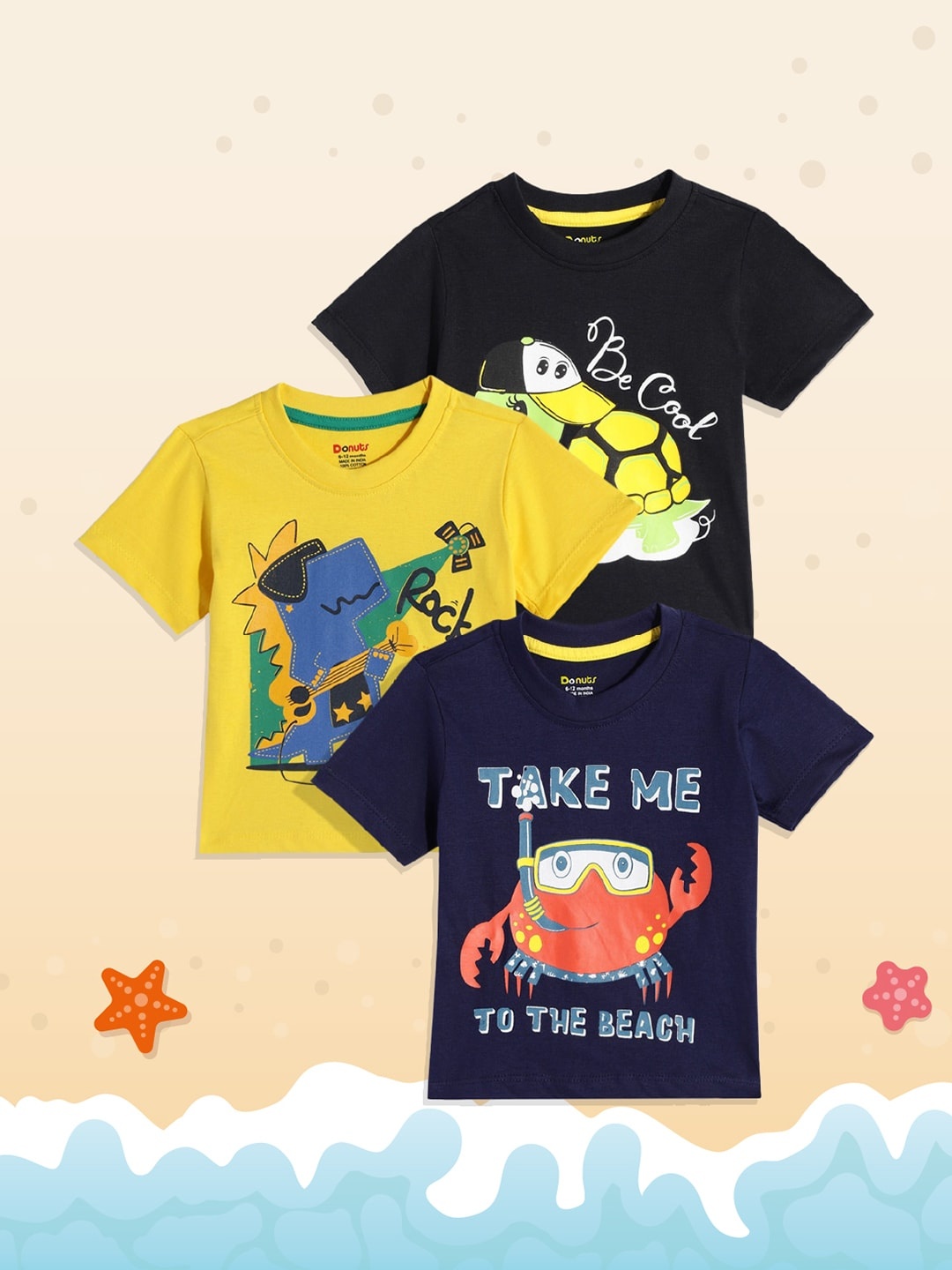 

Donuts Boys Boys 3-Pcs Printed Pure Cotton T-shirts, Yellow