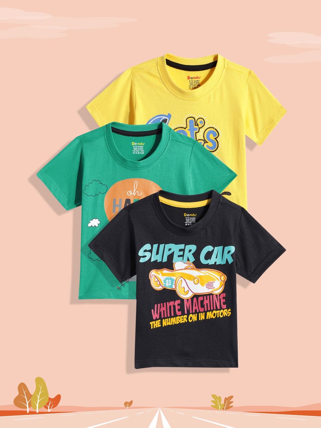 

Donuts Boys Pack of 3 Printed Pure Cotton T-shirts, Yellow