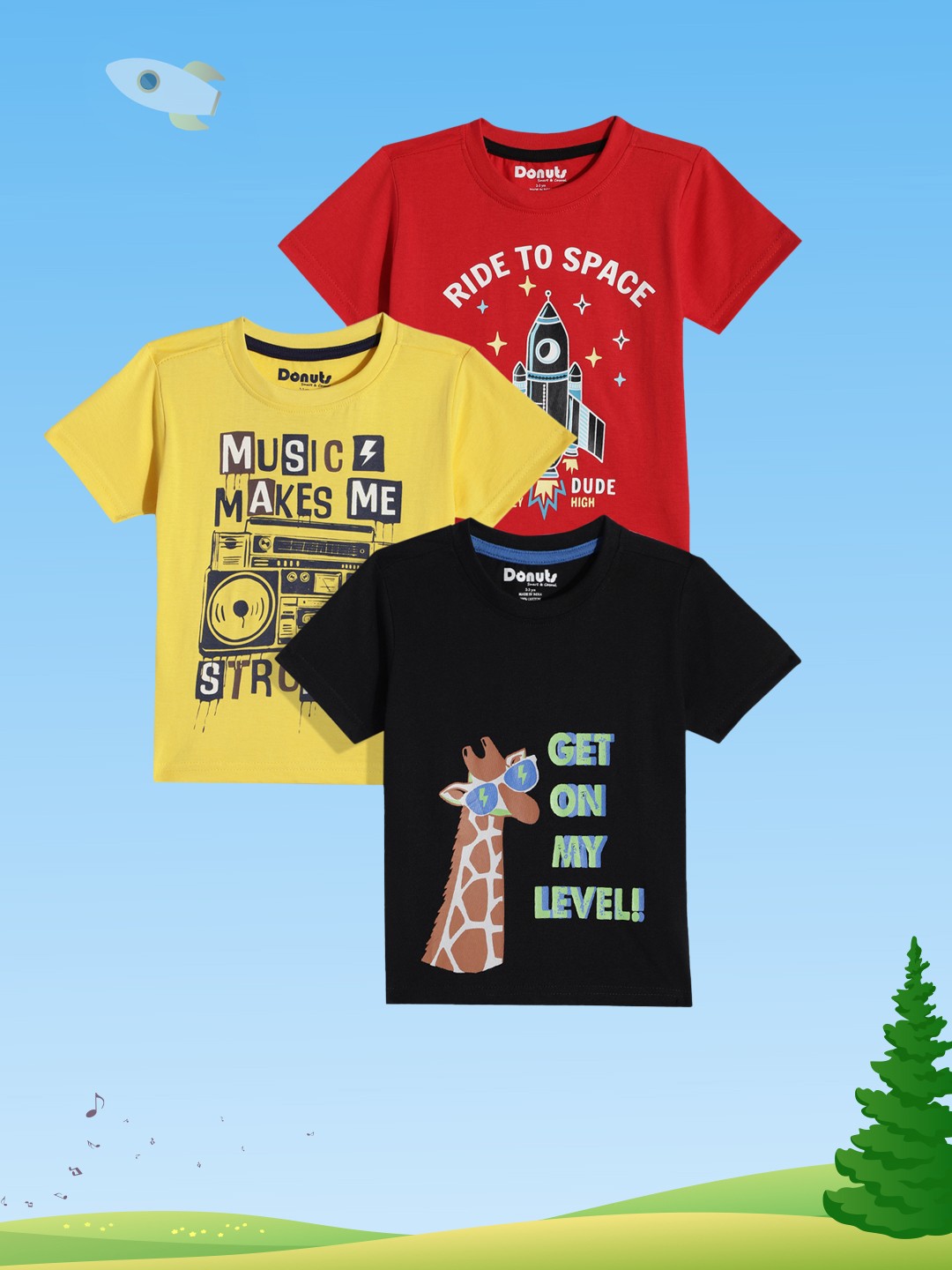 

Donuts Boys Pack of 3 Printed Pure Cotton T-shirts, Red