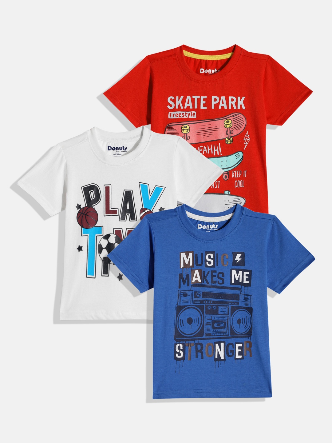 

Donuts Boys Pack of 3 Printed Pure Cotton T-shirts, Blue