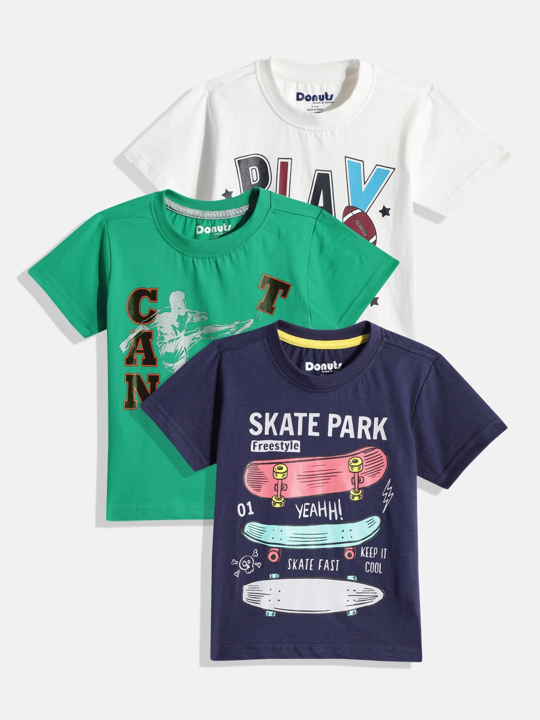 

Donuts Boys Pack of 3 Printed Pure Cotton T-shirts, White