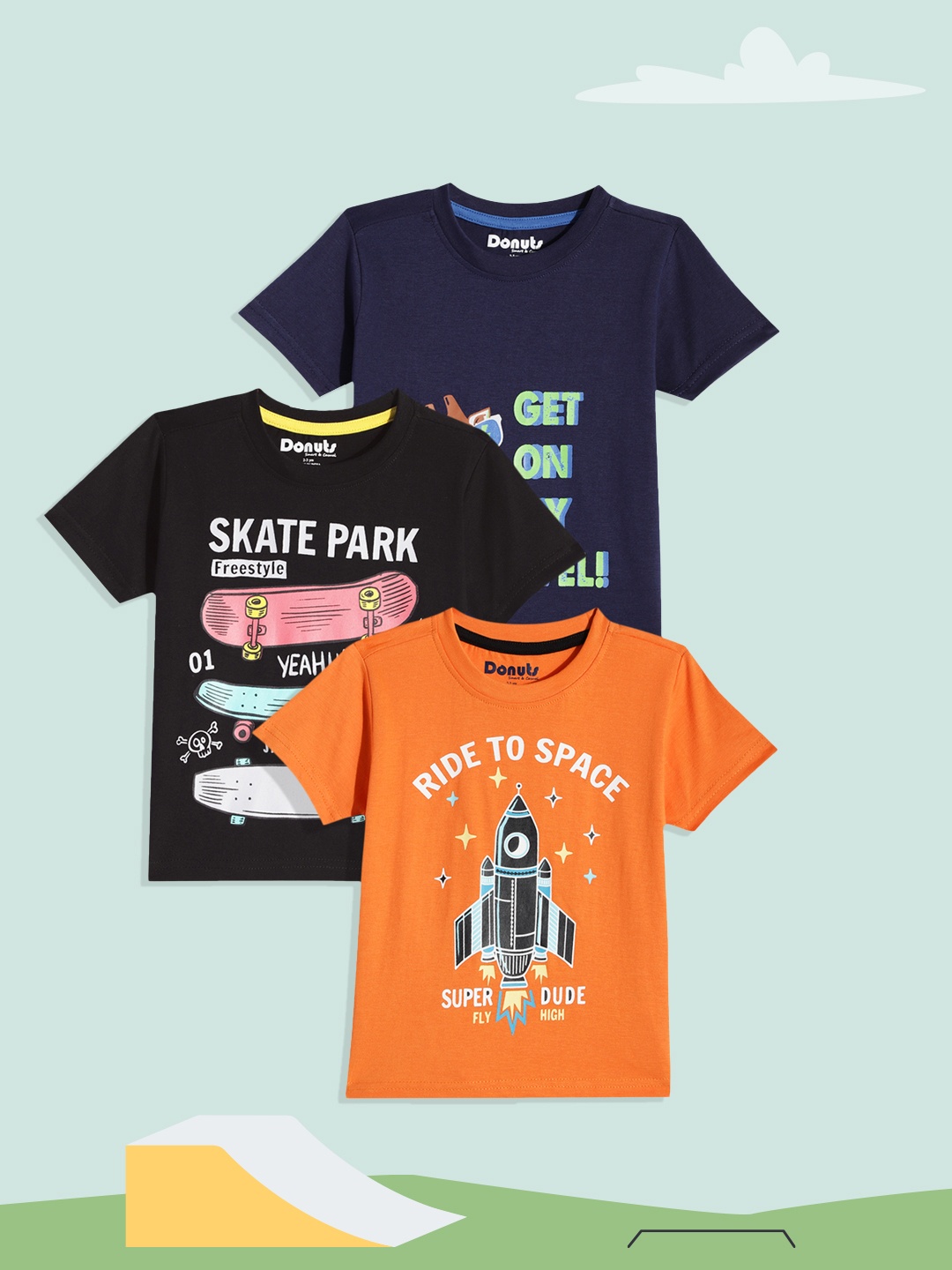 

Donuts Boys Pack of 3 Printed Pure Cotton T-shirts, Orange