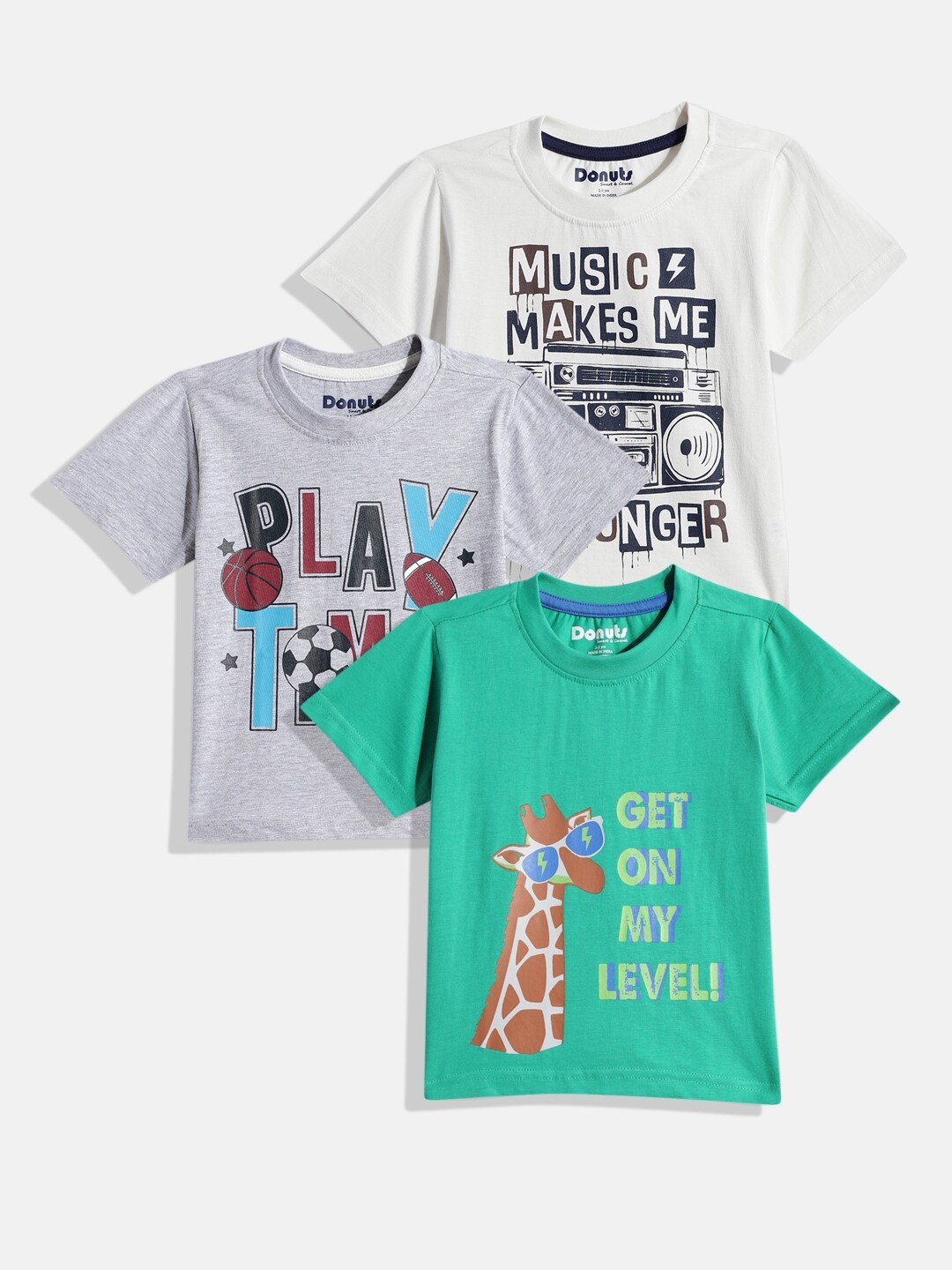 

Donuts Boys Pack of 3 Printed Pure Cotton T-shirts, Grey