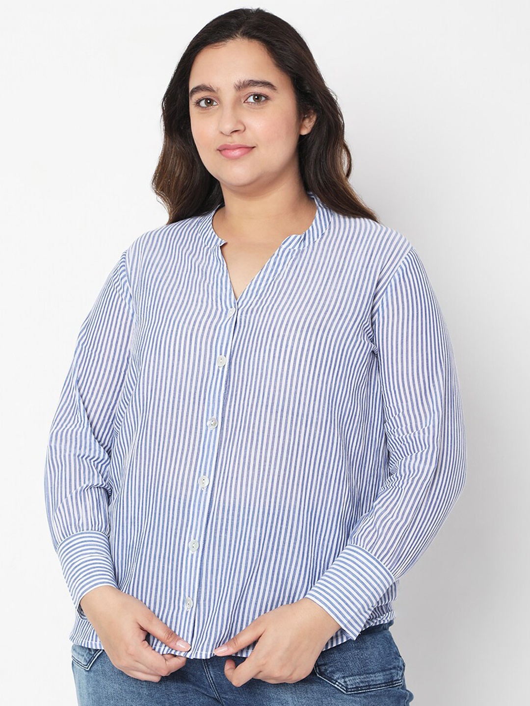 

VERO MODA CURVE Plus Size Women Blue Striped Casual Shirt