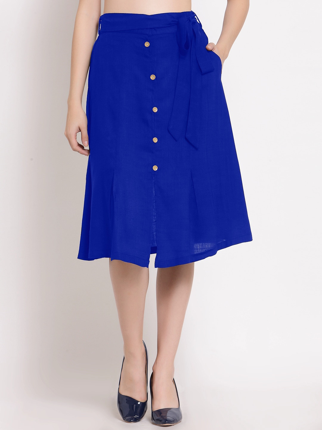 

PATRORNA Women Blue Solid Knee Length A-Line Skirts