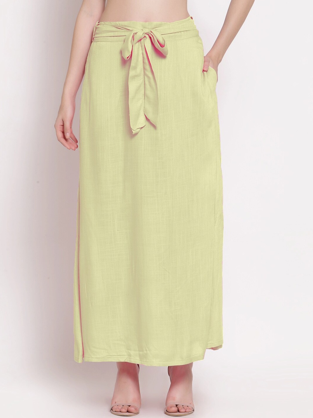 PATRORNA Women Cream Colored Solid Maxi Skirts