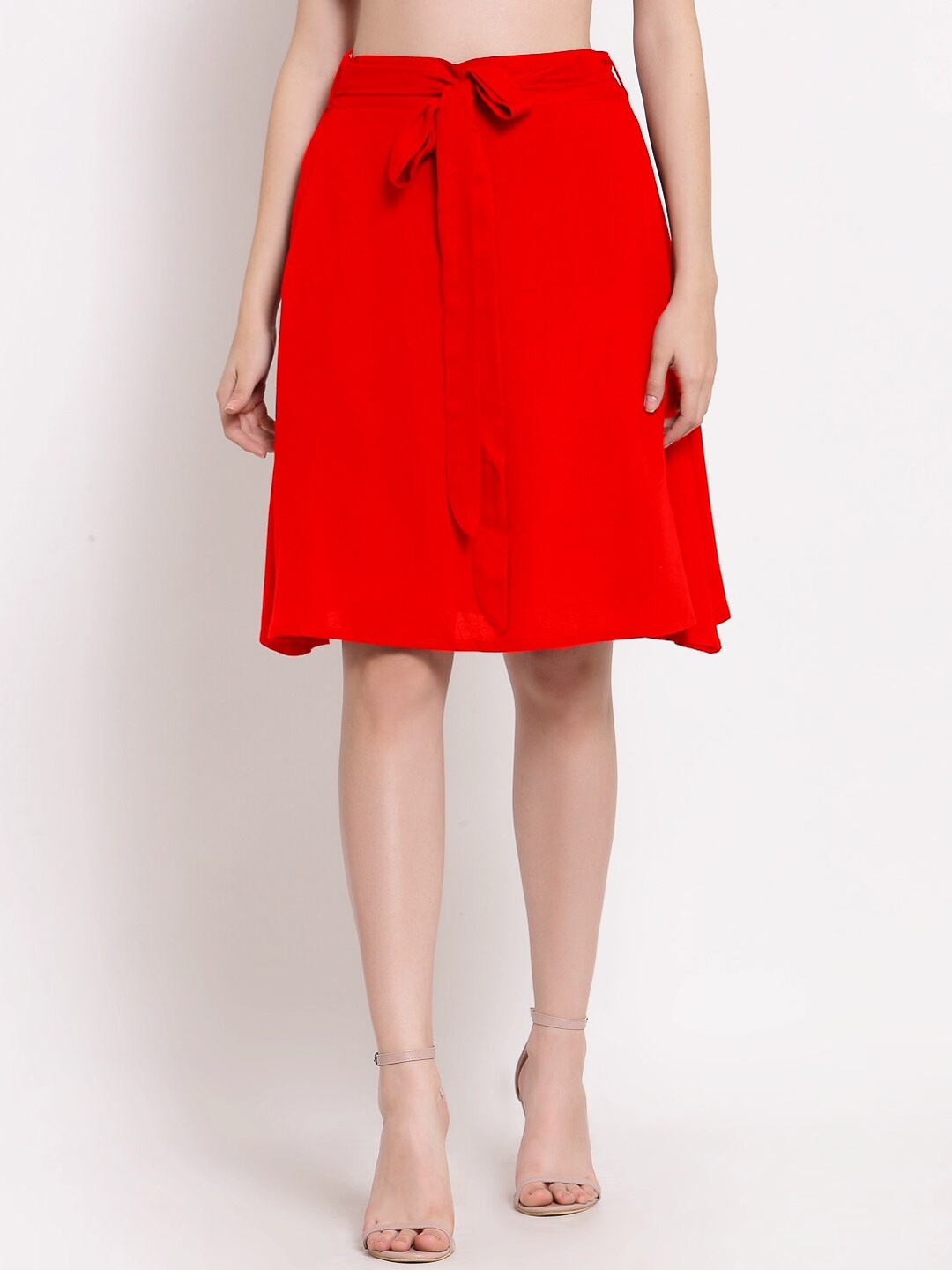 

PATRORNA Women Red Solid Pleated A-Line Skirt