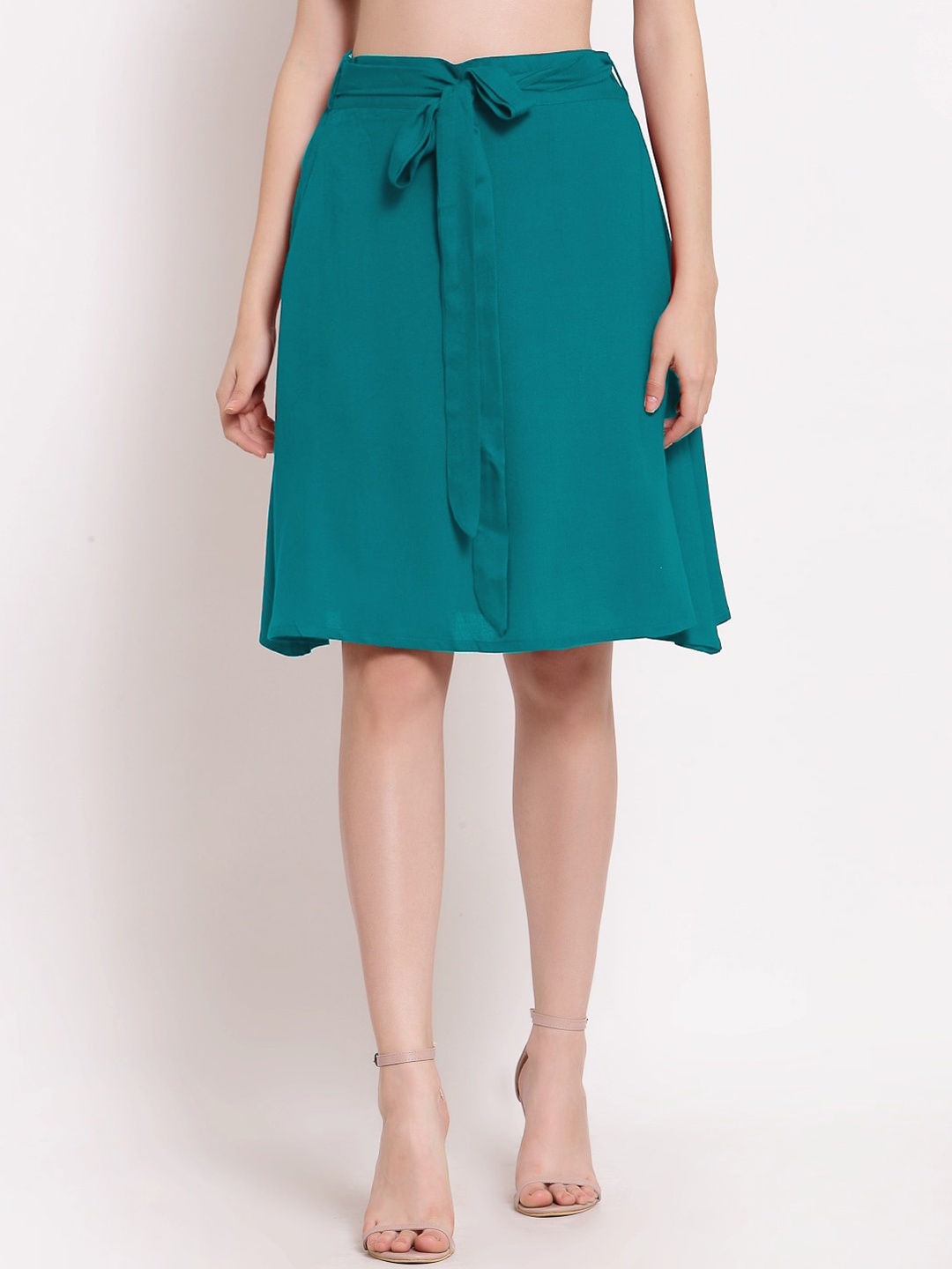

PATRORNA Women Green Solid Pleated A-Line Skirt, Sea green