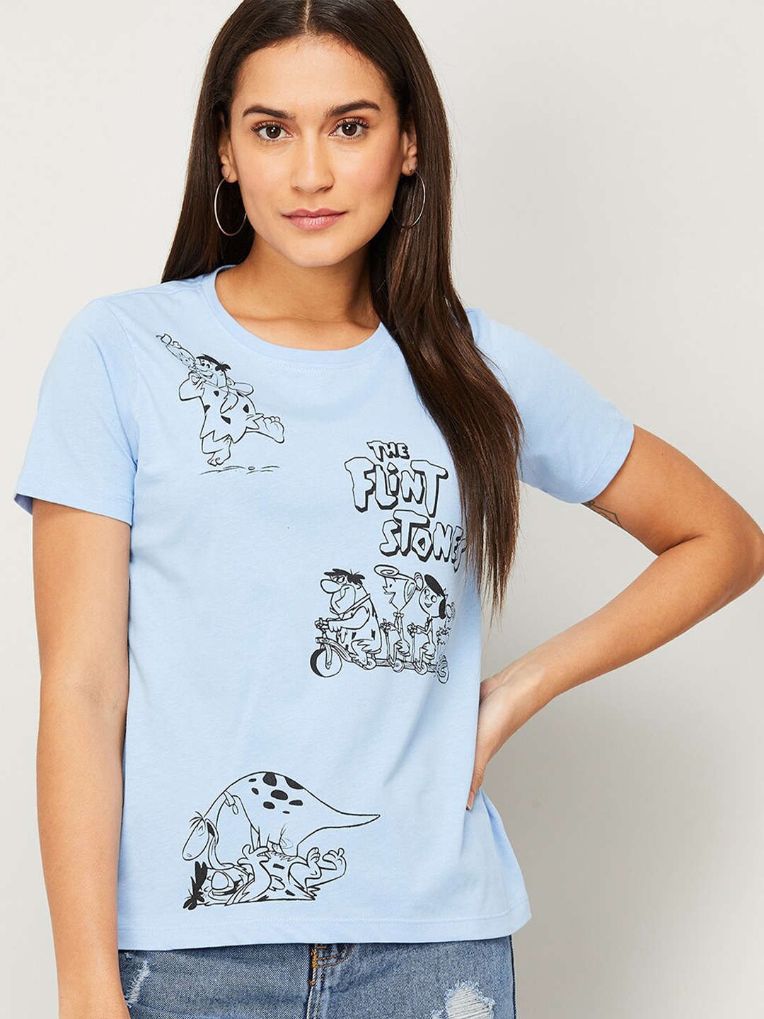

Ginger by Lifestyle Women Blue & Black Printed T-shirt