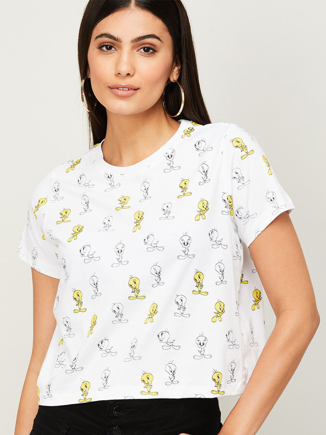 

Ginger by Lifestyle Women White & Yellow Printed Cotton Top