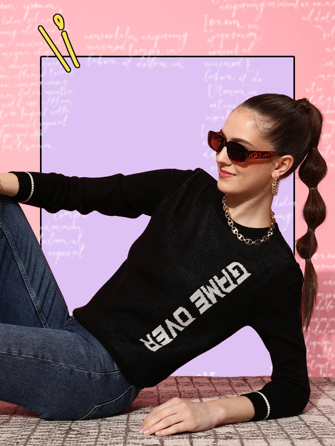 

DressBerry Women Classic Black Typography Whipped for Varsity Sweater