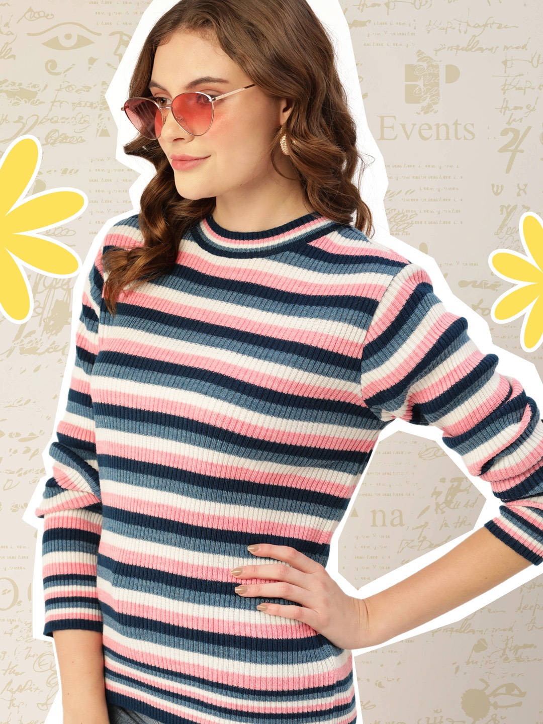 

DressBerry Women Navy Blue & Pink Striped Pullover