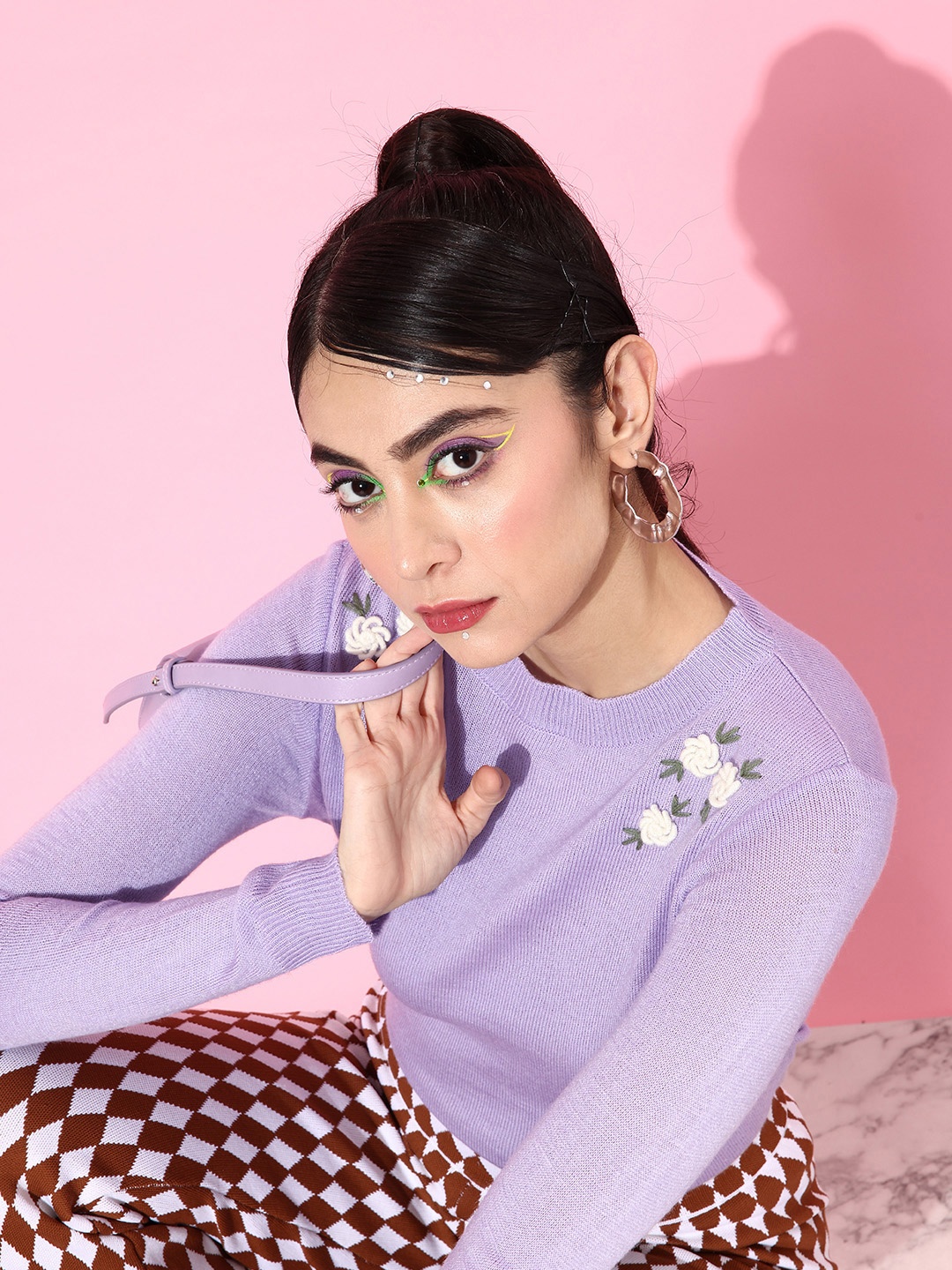 

Dressberry Women Lavender Floral Knits Bits Sweater