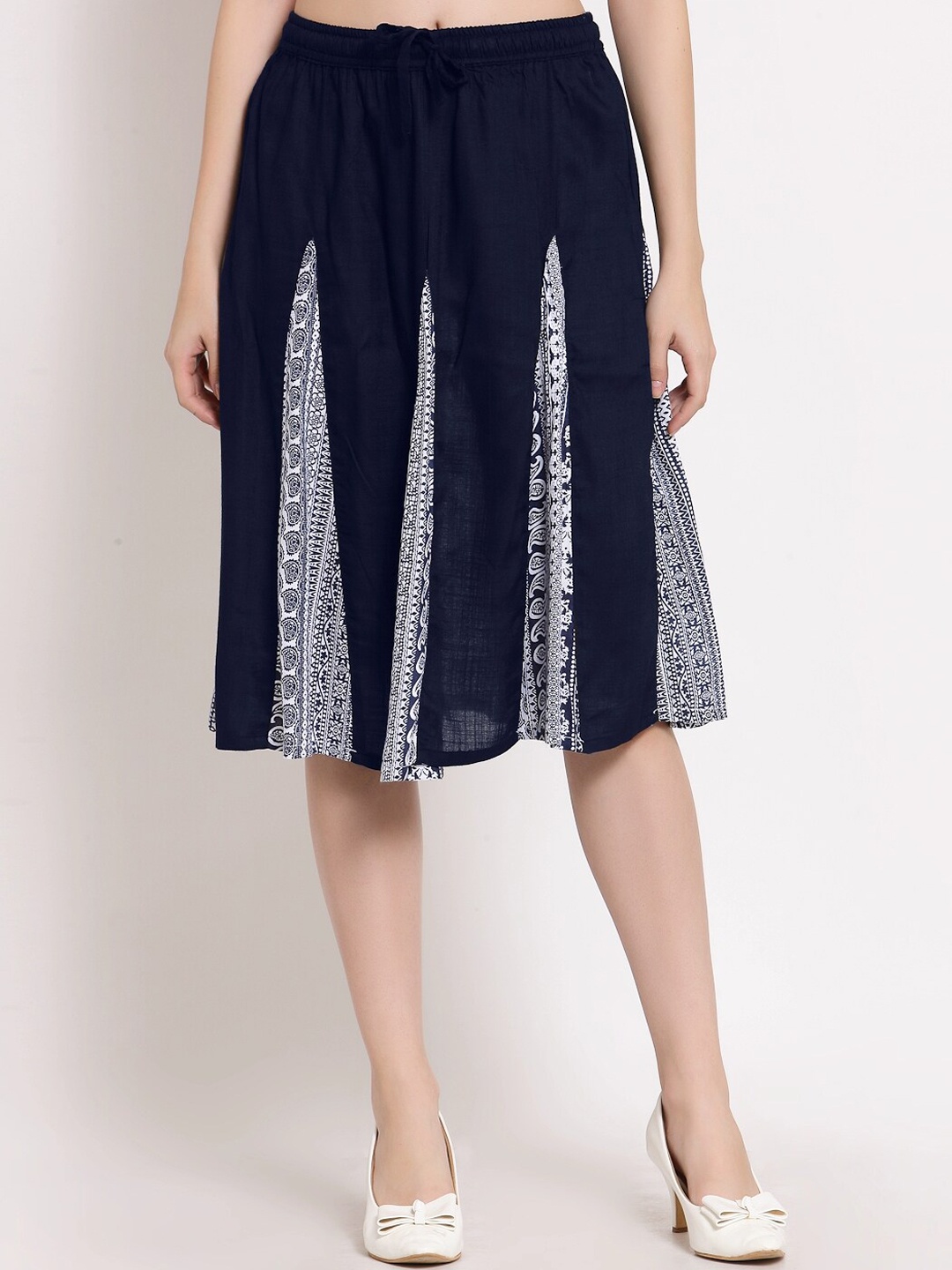 

PATRORNA Women Navy Blue Printed Flared Skirt
