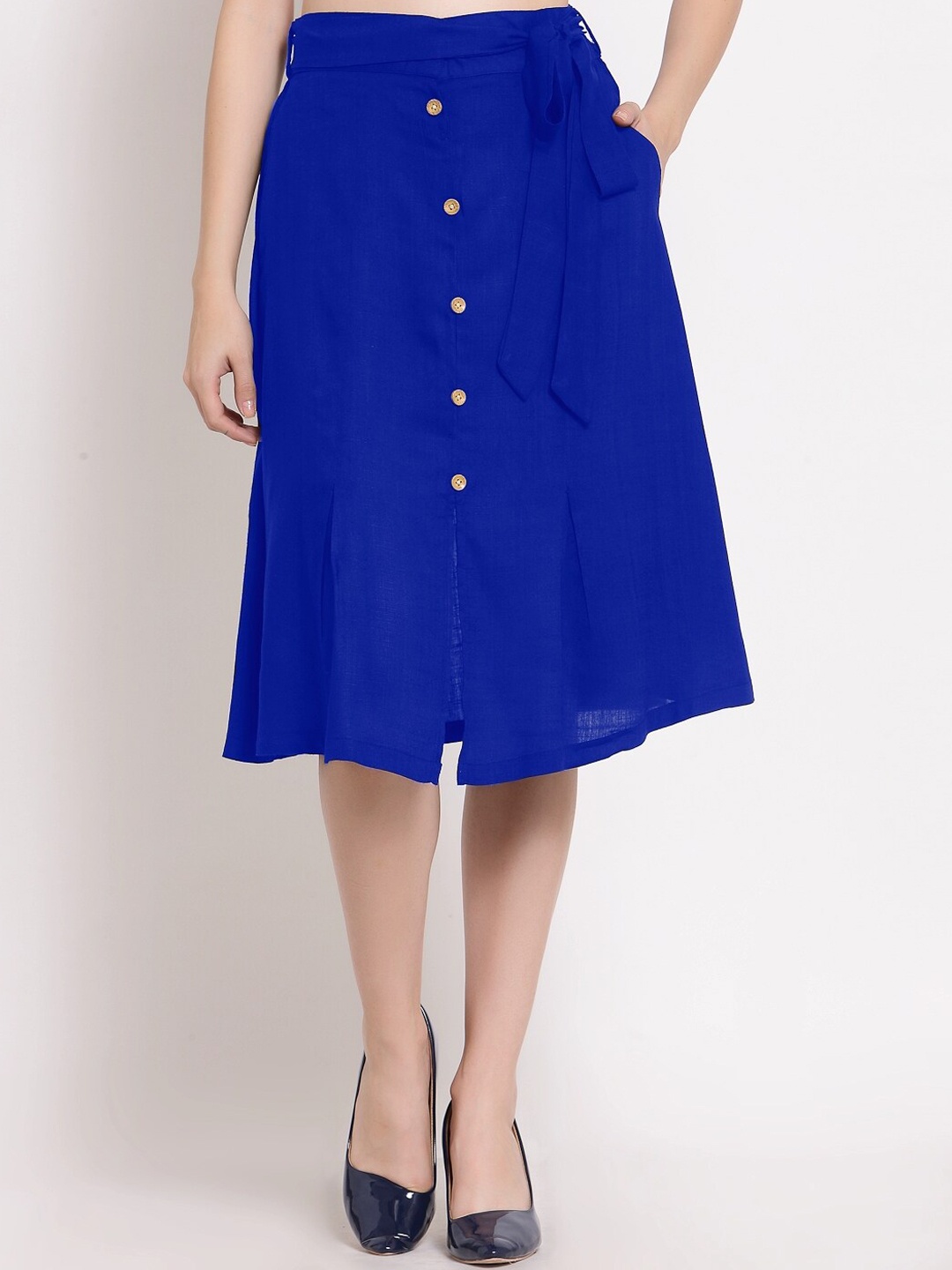 PATRORNA Women Navy Blue Solid A-Line Skirt