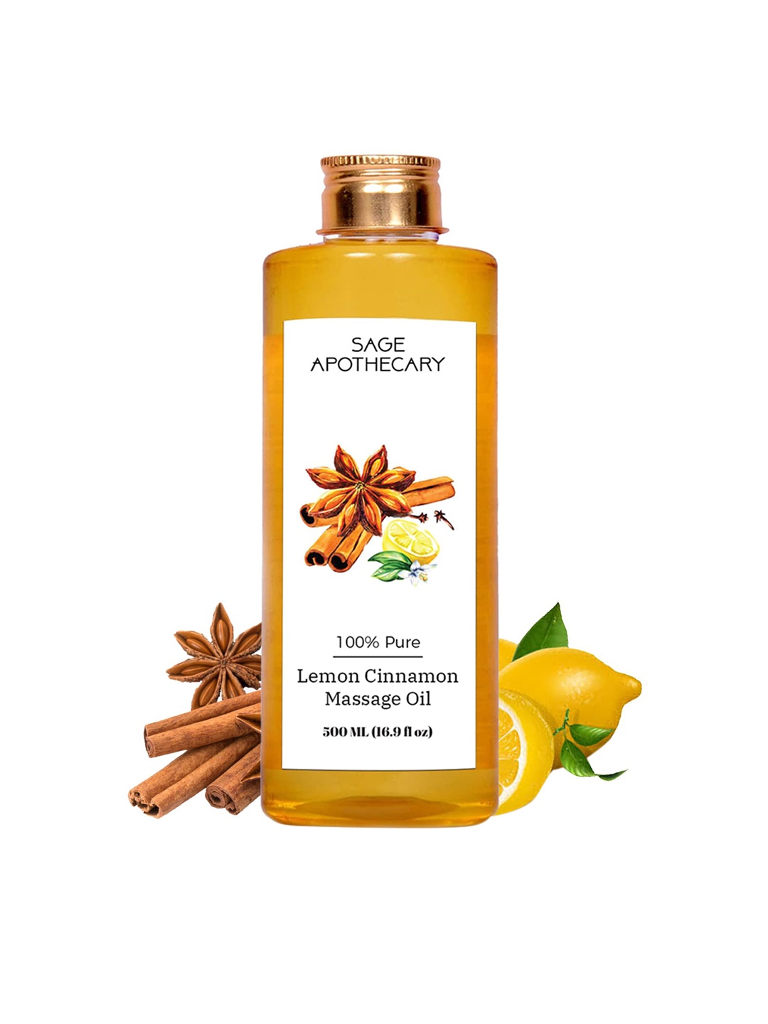 

SAGE APOTHECARY 100% Pure Lemon Cinnamon Massage Oil - 500 ml, Orange