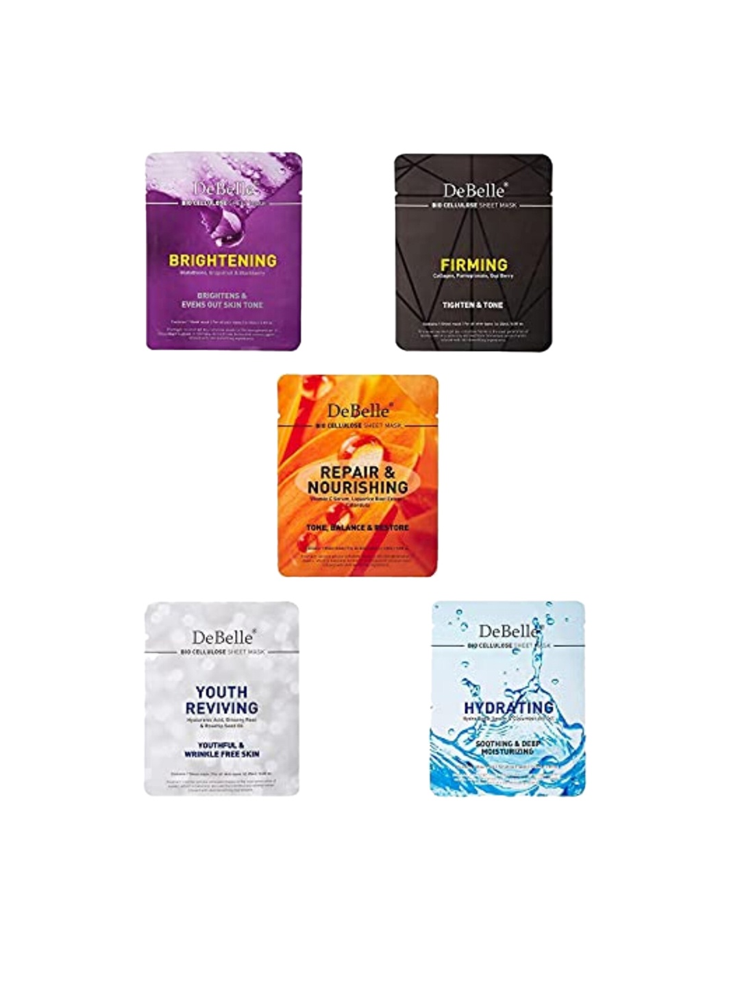 

DeBelle Set of 5 Bio Cellulose Face Sheet Mask - 25 ml Each, Multi