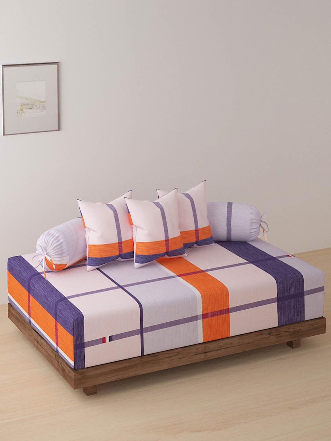 

KLOTTHE Set Of 6 Orange & Purple Checked Diwan Set